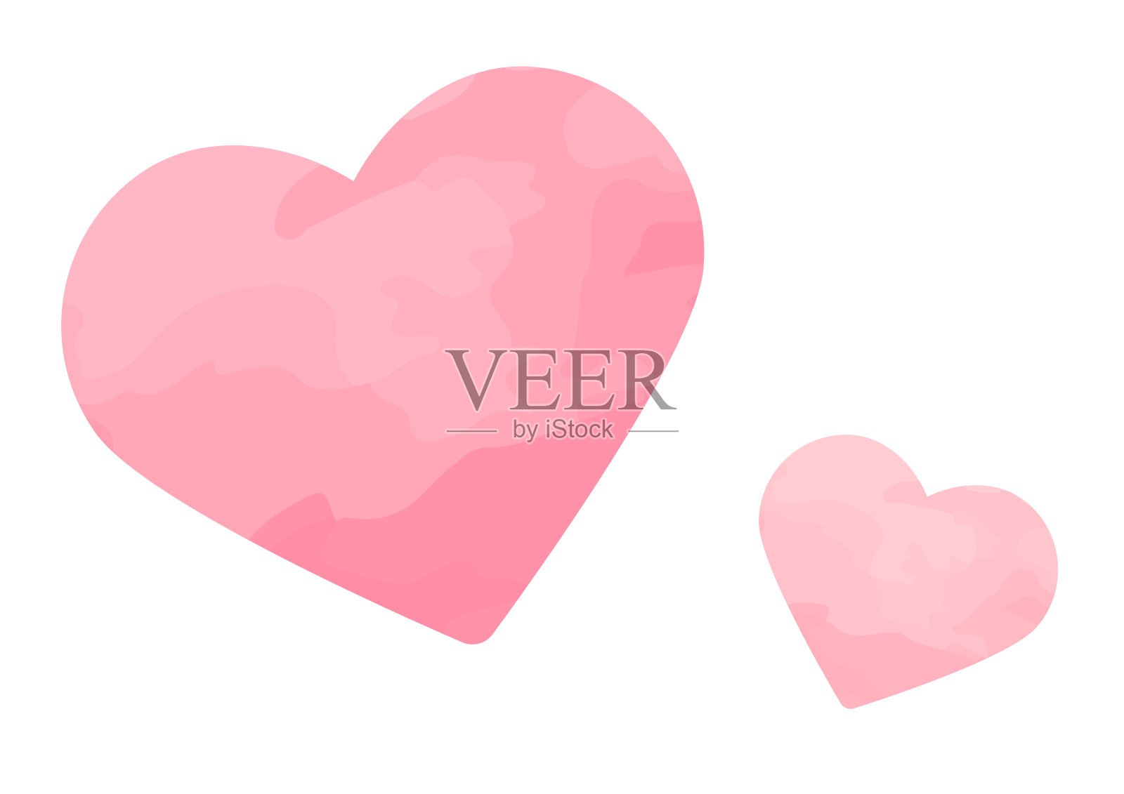 水彩画风格的大小粉红色心形。插画图片素材