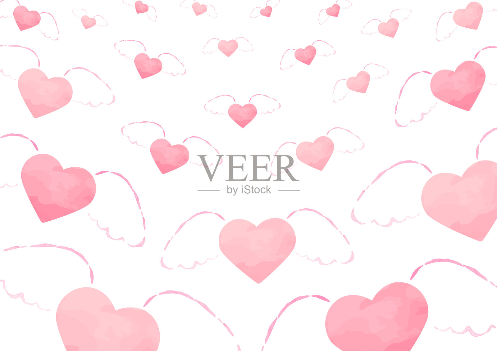 心形背景与天使翅膀s_水彩_粉红色插画图片素材