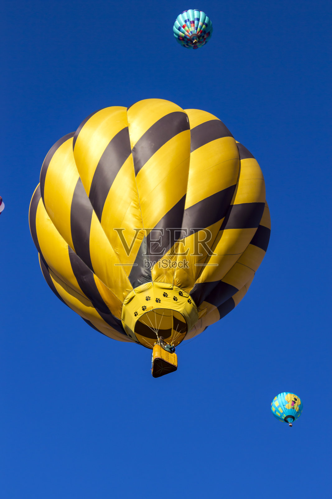 热气球在美国阿尔伯克基明亮天空中的垂直拍摄照片摄影图片