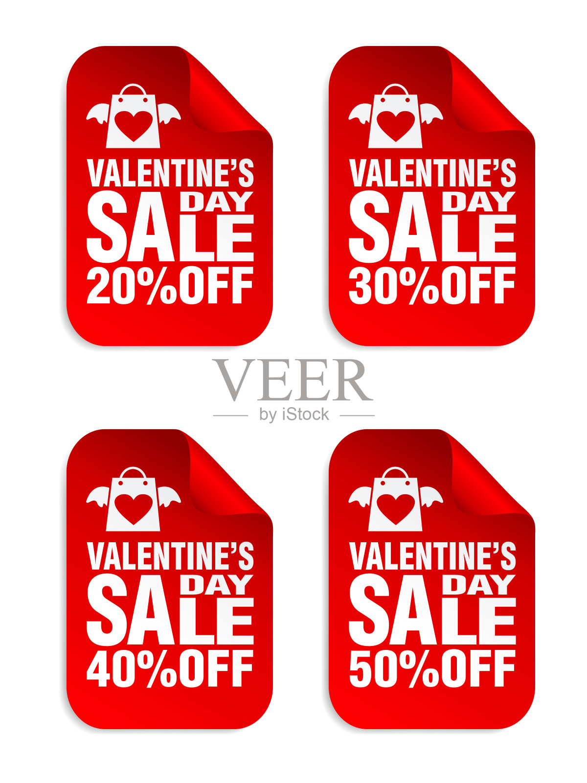 情人节出售红色贴纸套装。8折，7折，4折，5折设计元素图片