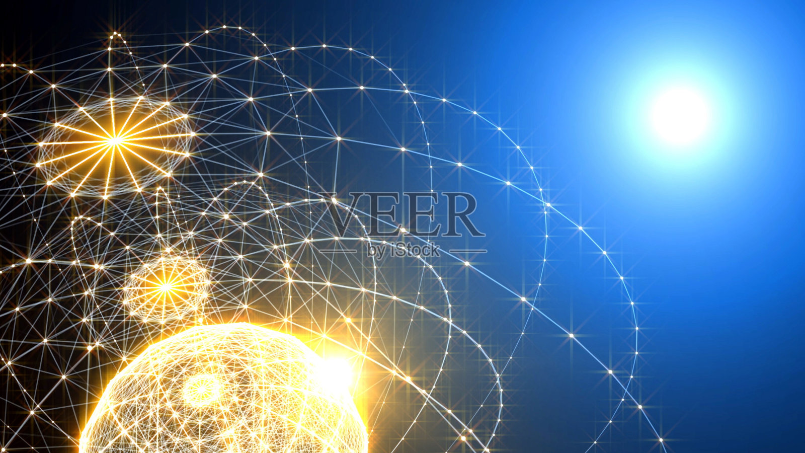 网络灯围绕一个黄色的球-一个白色的灯在右上角照片摄影图片