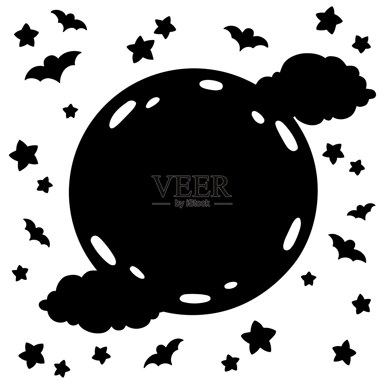 月亮和云。黑色的轮廓。设计元素。矢量插图隔离在白色背景上。模板书籍，贴纸，海报，卡片，衣服。插画图片素材