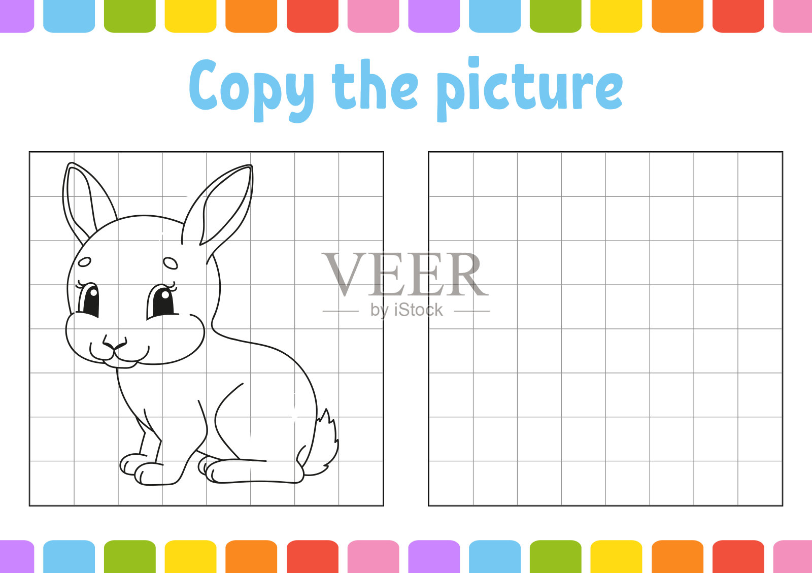 复制图片。为孩子们涂色。教育发展工作表。儿童游戏。书法练习。有趣的角色。矢量插图。插画图片素材