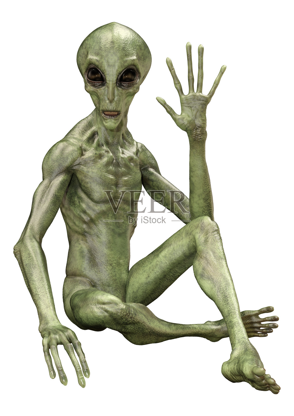 三维渲染绿色外星人在白色照片摄影图片