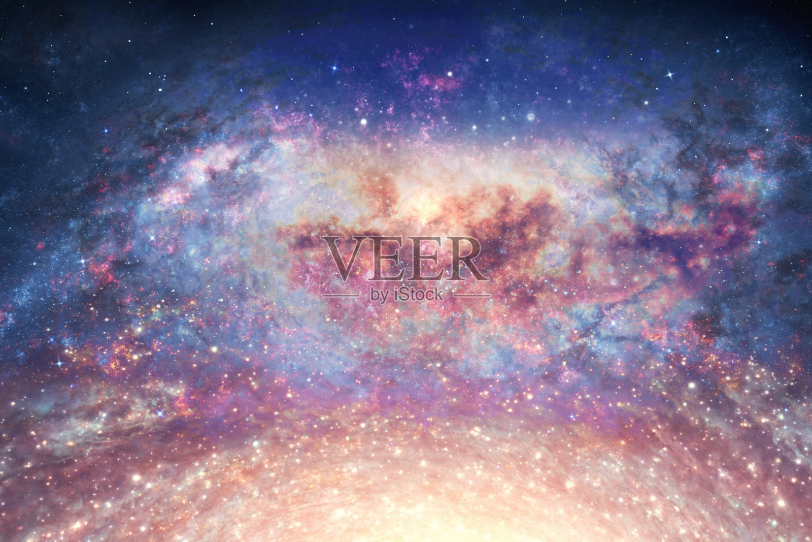 夜空中有太空星云，发光的恒星和神奇的星系照片摄影图片