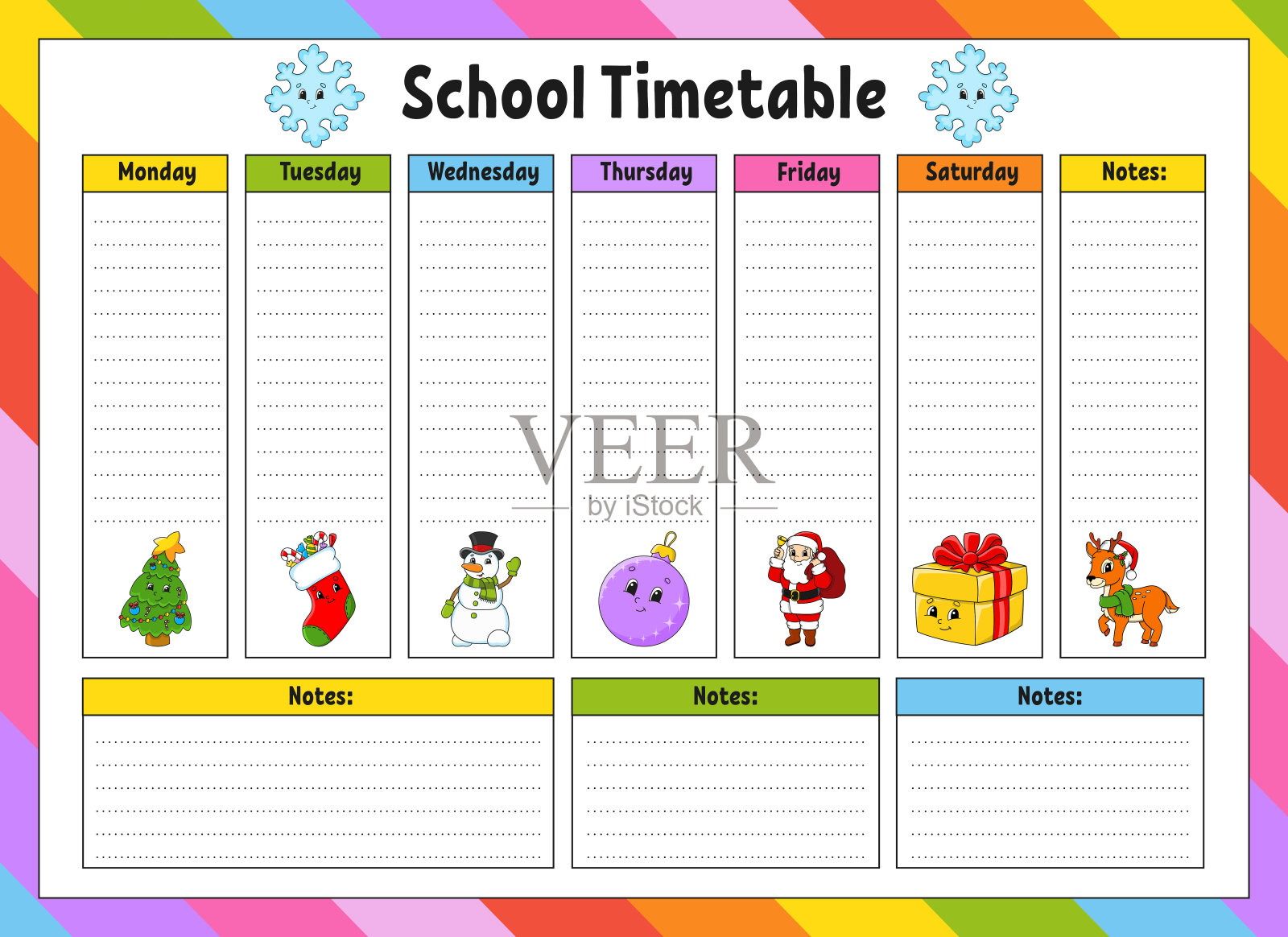 学校的日程安排。男生课程表。空的模板。每周计划笔记。卡通人物。矢量插图。插画图片素材