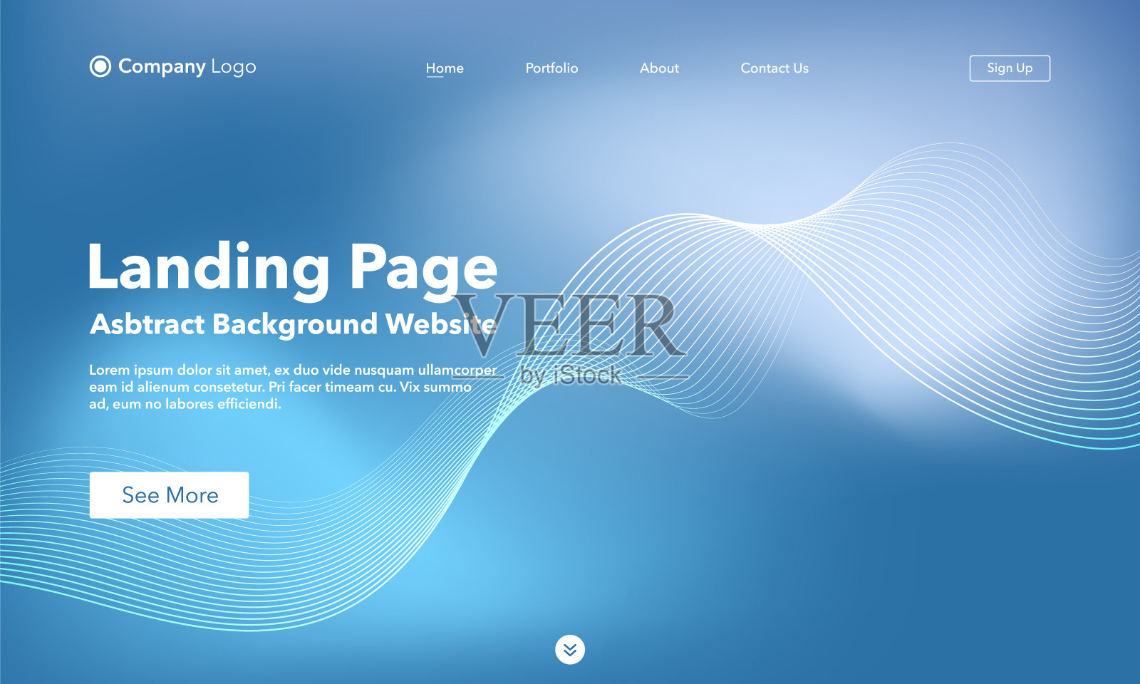 着陆页。摘要波背景网站。网站或应用程序模板。现代蓝色设计。抽象向量风格插画图片素材