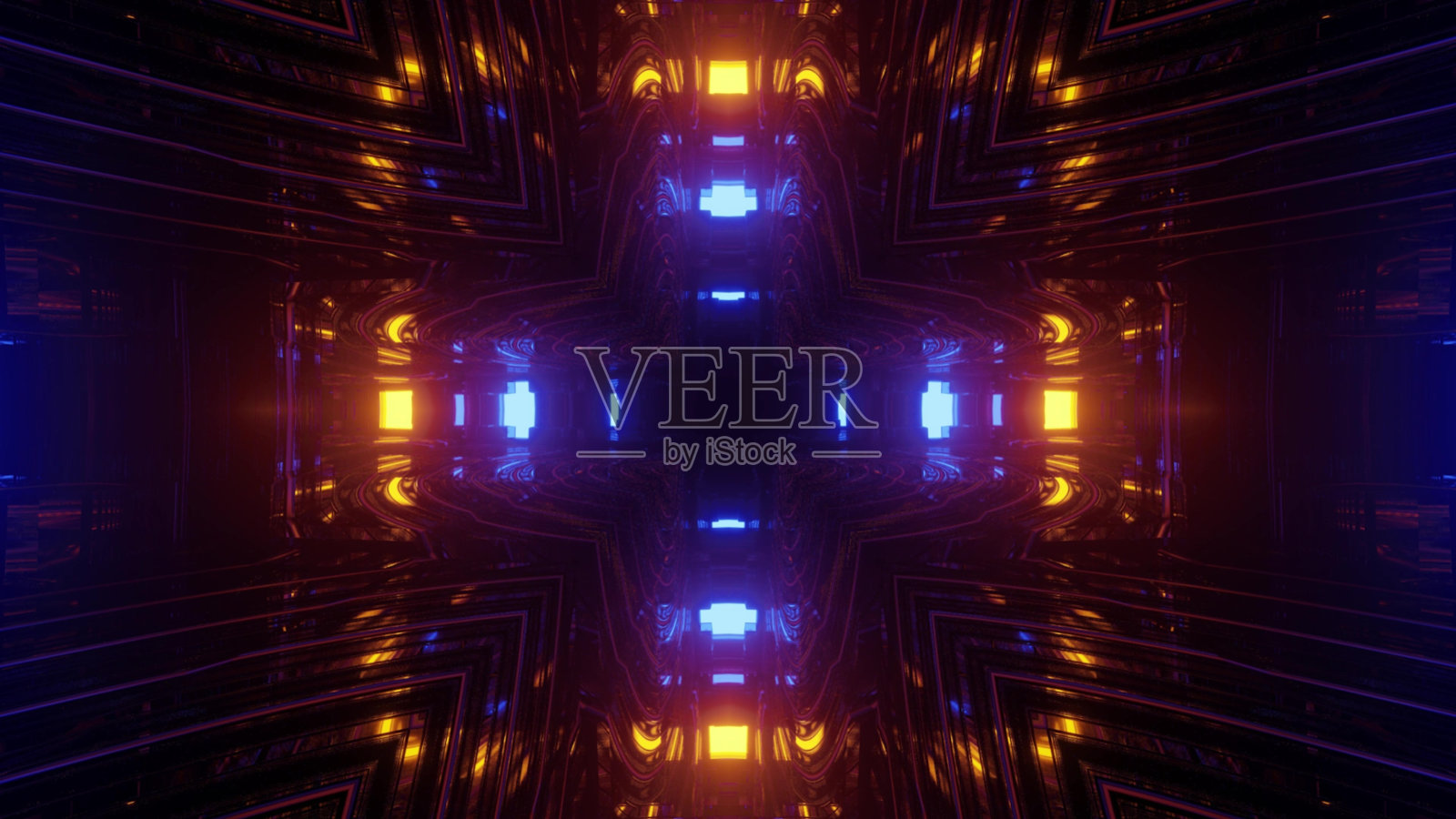 充满活力的橙色和蓝色的万花筒未来墙纸的3D渲染照片摄影图片