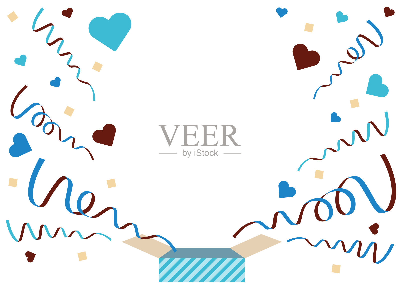 爱心和丝带的插图框架弹出的礼盒白色的一天与白色的空间插画图片素材