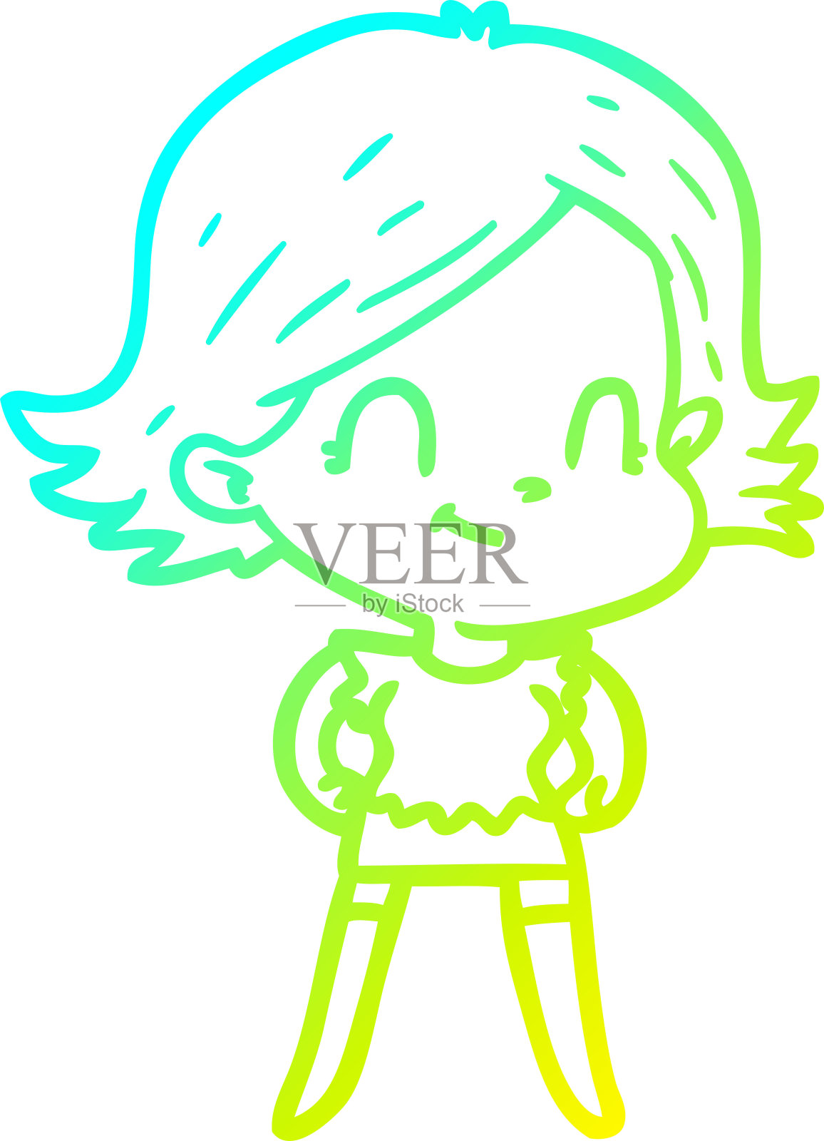 冷梯度线画一个卡通友好的女孩插画图片素材