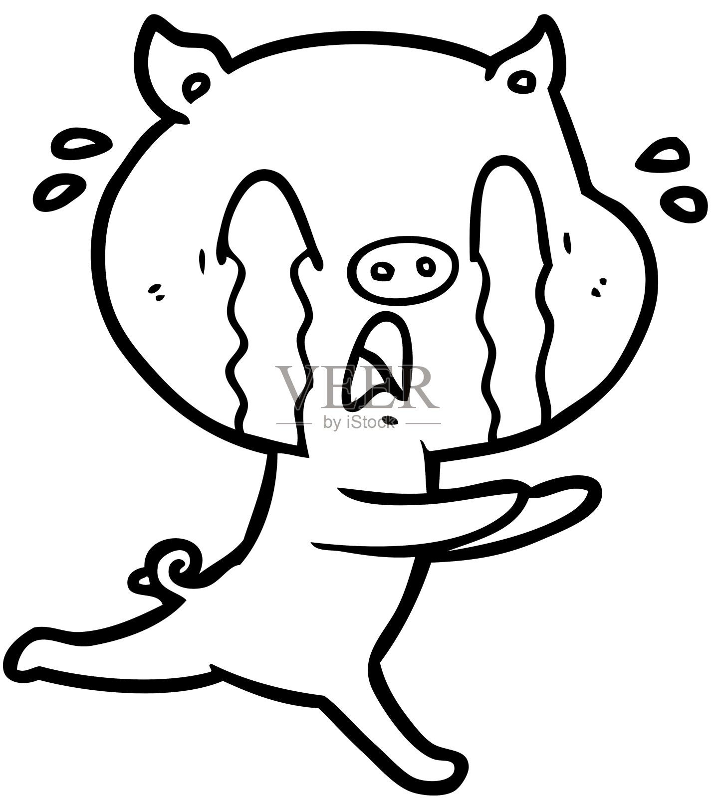 哭泣的猪漫画插画图片素材