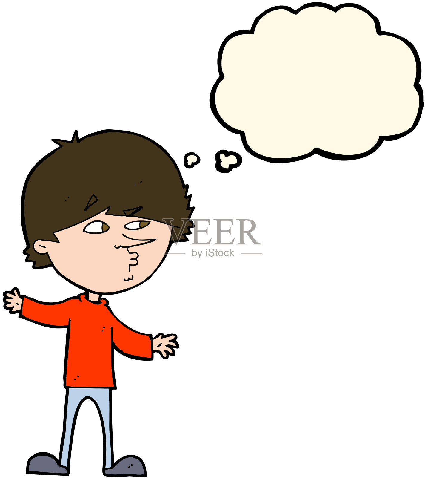 卡通好奇男人与思考气泡插画图片素材