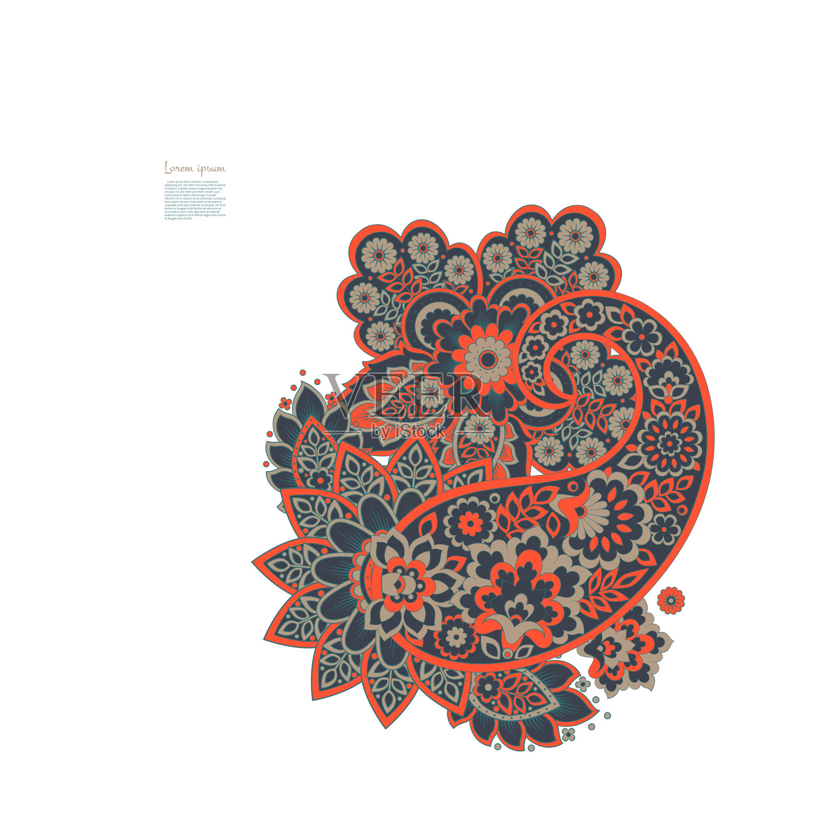 佩斯利向量孤立模式。蜡染风格的复古花卉插图插画图片素材