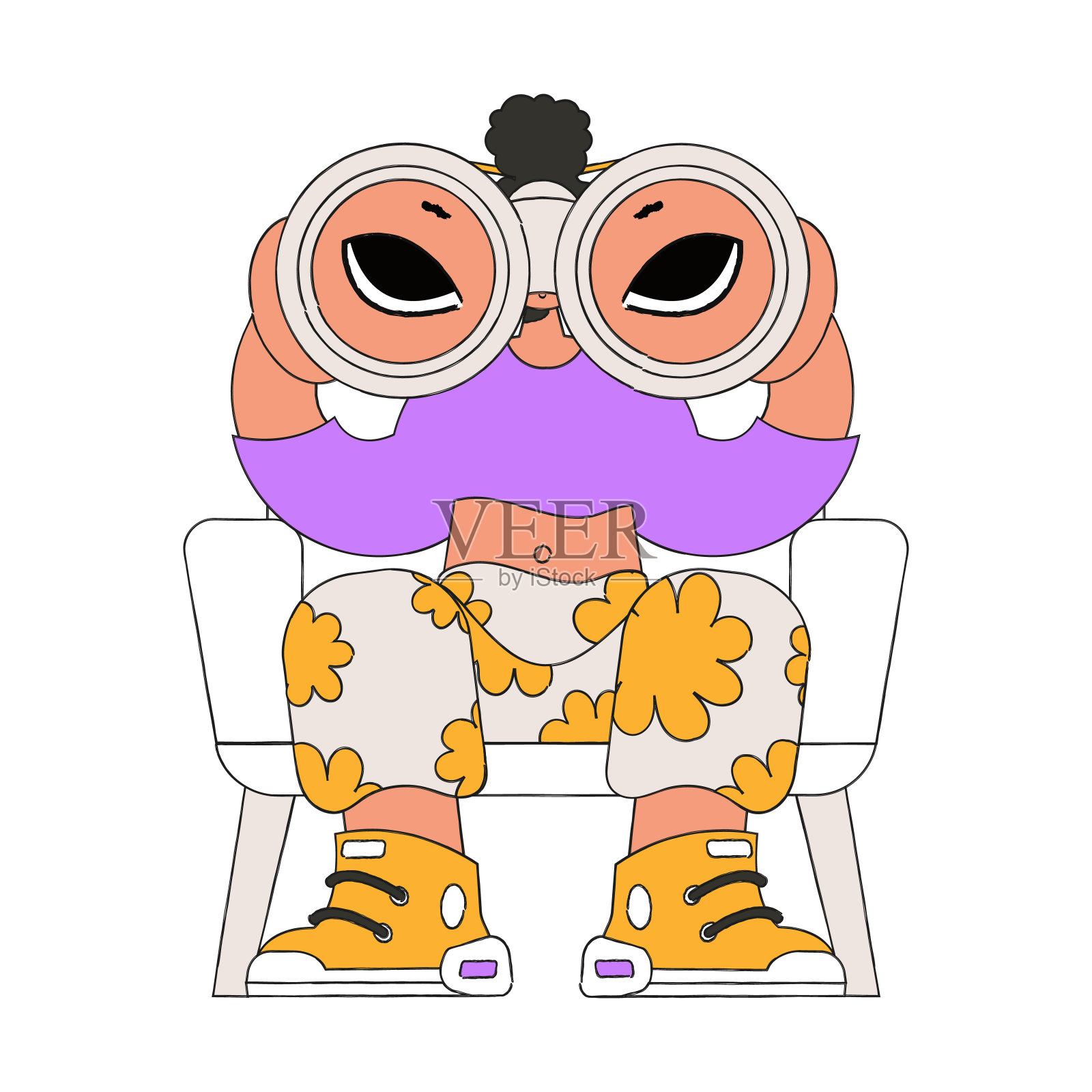 一个小女孩手里拿着双筒望远镜。寻找一流员工的公司。插画图片素材