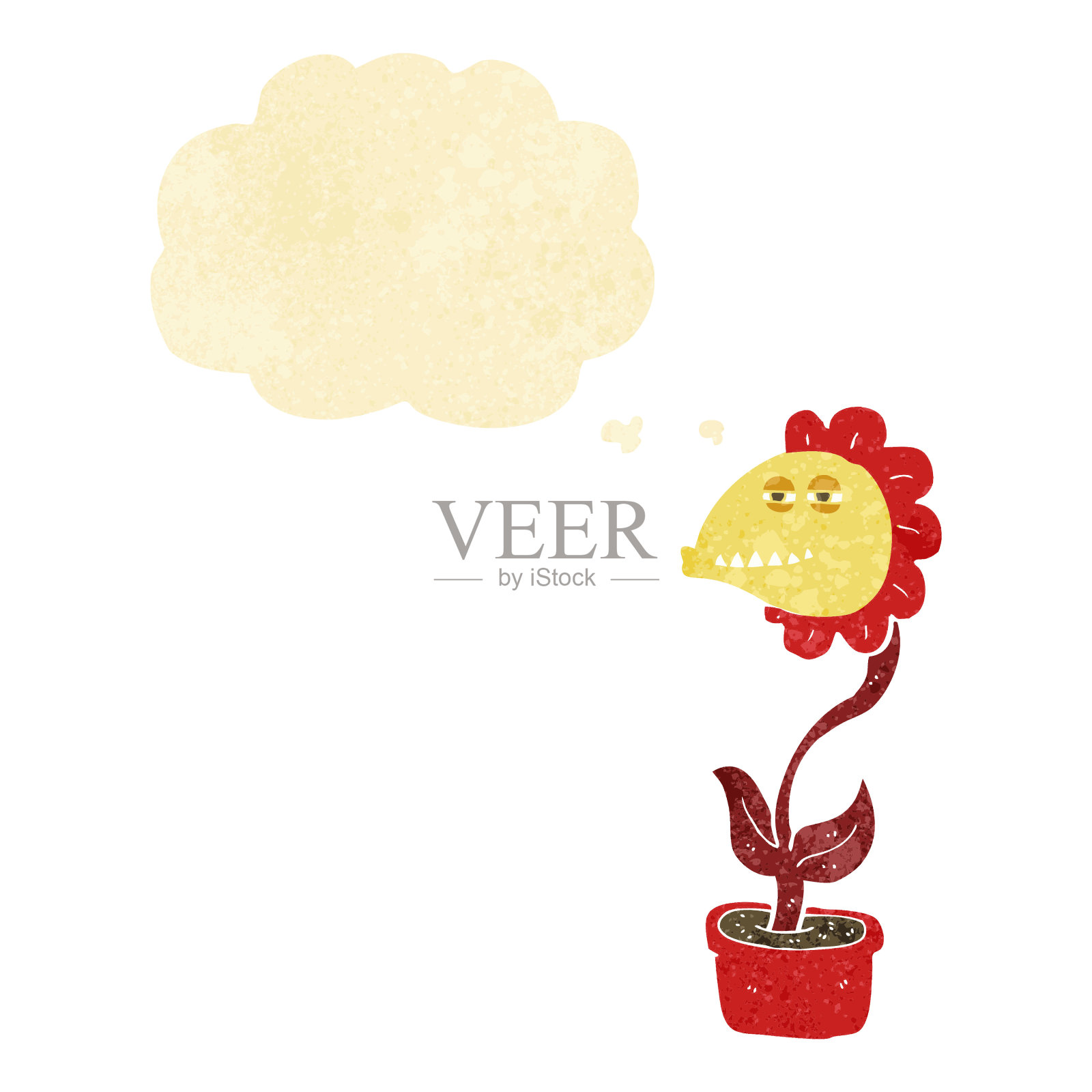 卡通怪兽花与思想泡泡插画图片素材