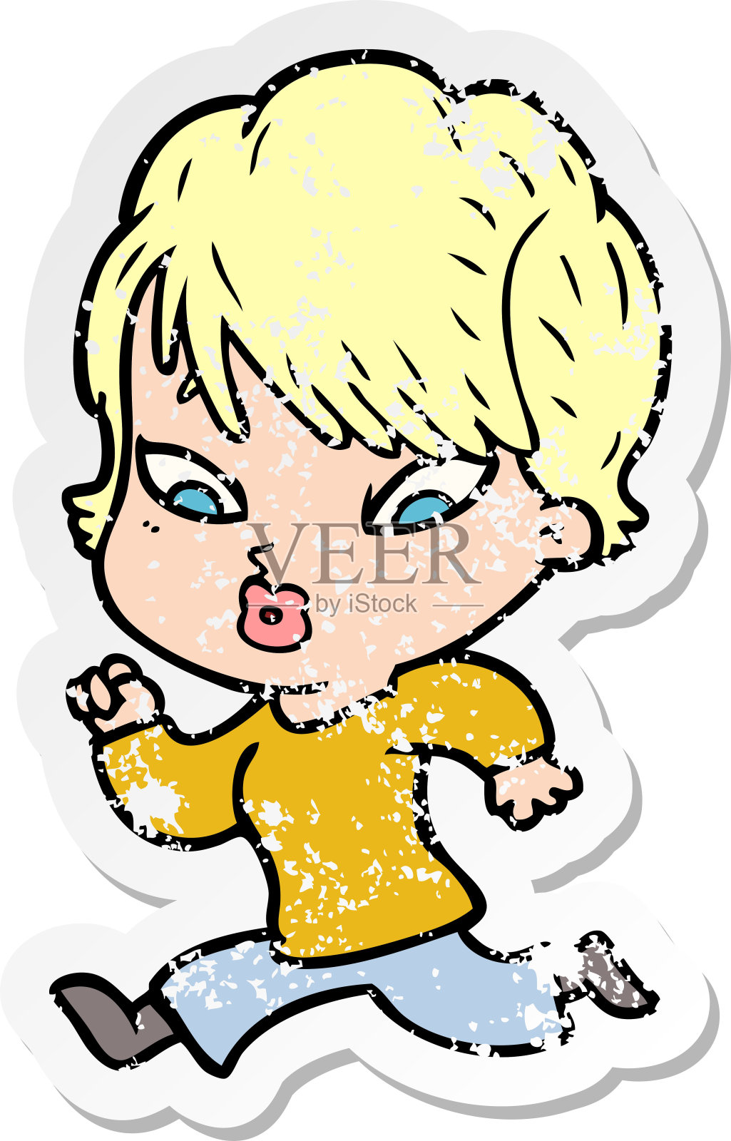 心疼的卡通女人贴纸插画图片素材