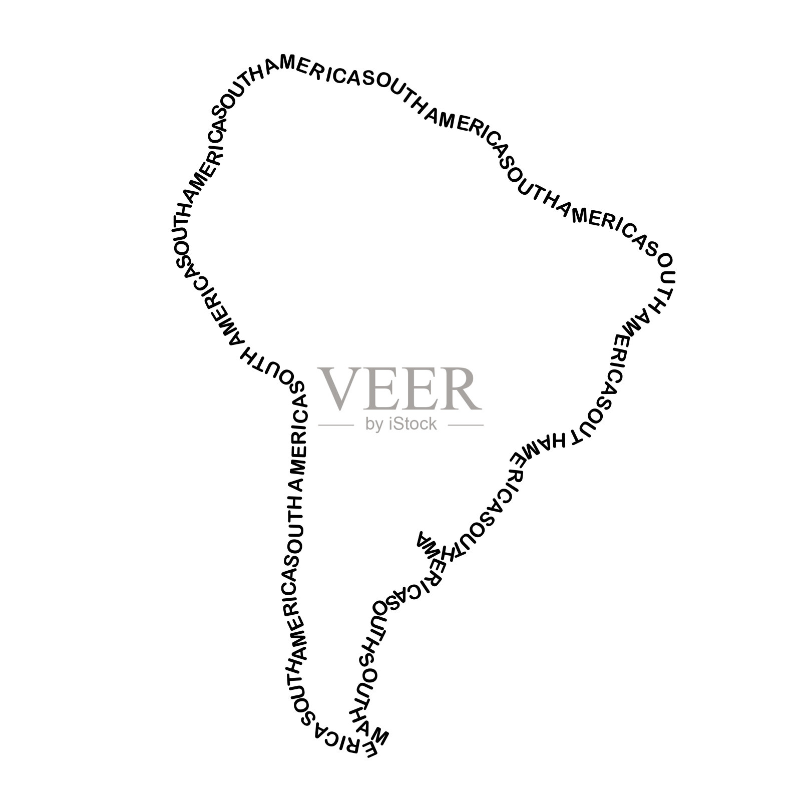 南美地图大陆沿等高线反复出现英文黑字名插画图片素材