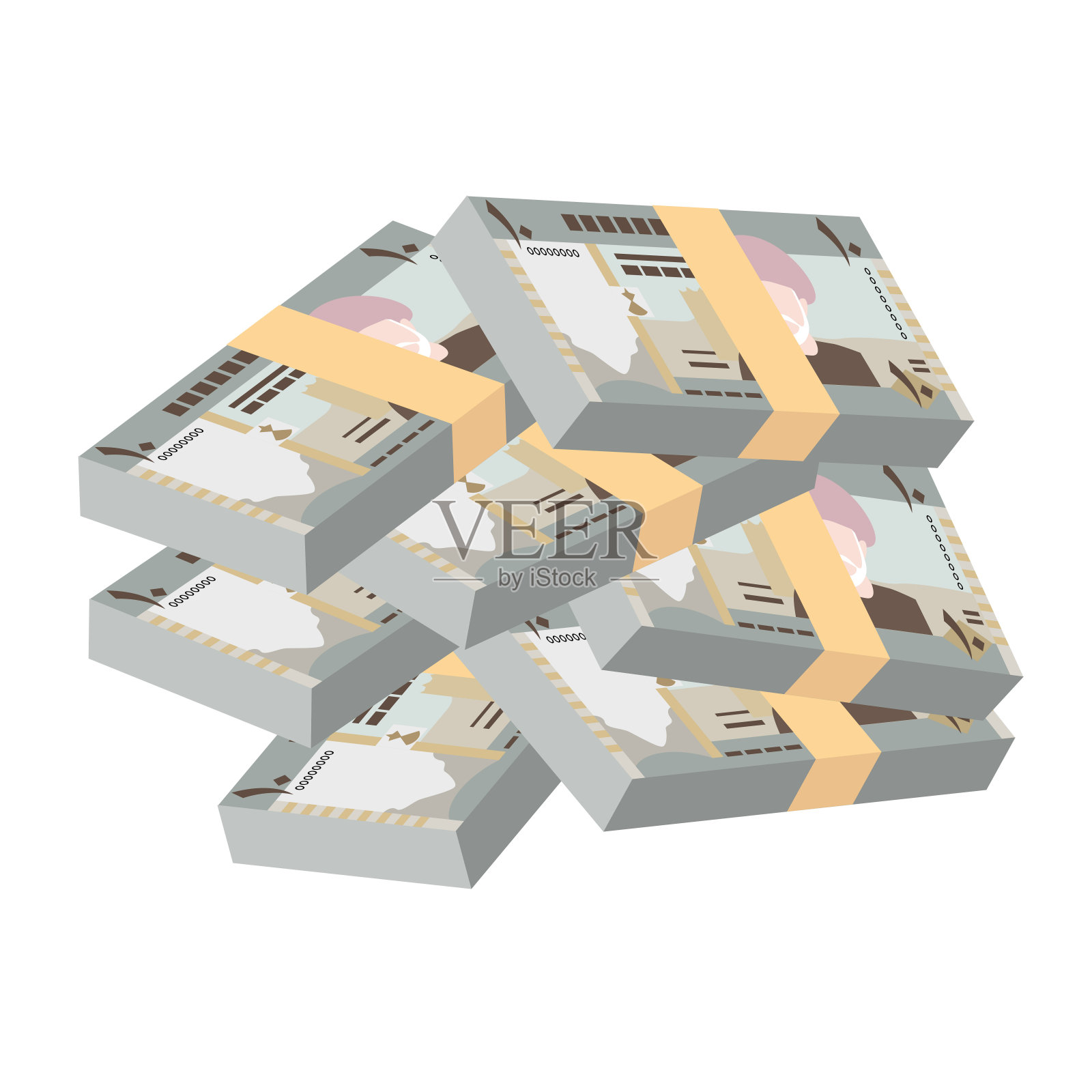 里亚尔阿曼矢量插图。阿曼货币套装捆绑钞票。纸币10omr。平的风格。孤立在白色背景上。简单的最小设计。插画图片素材