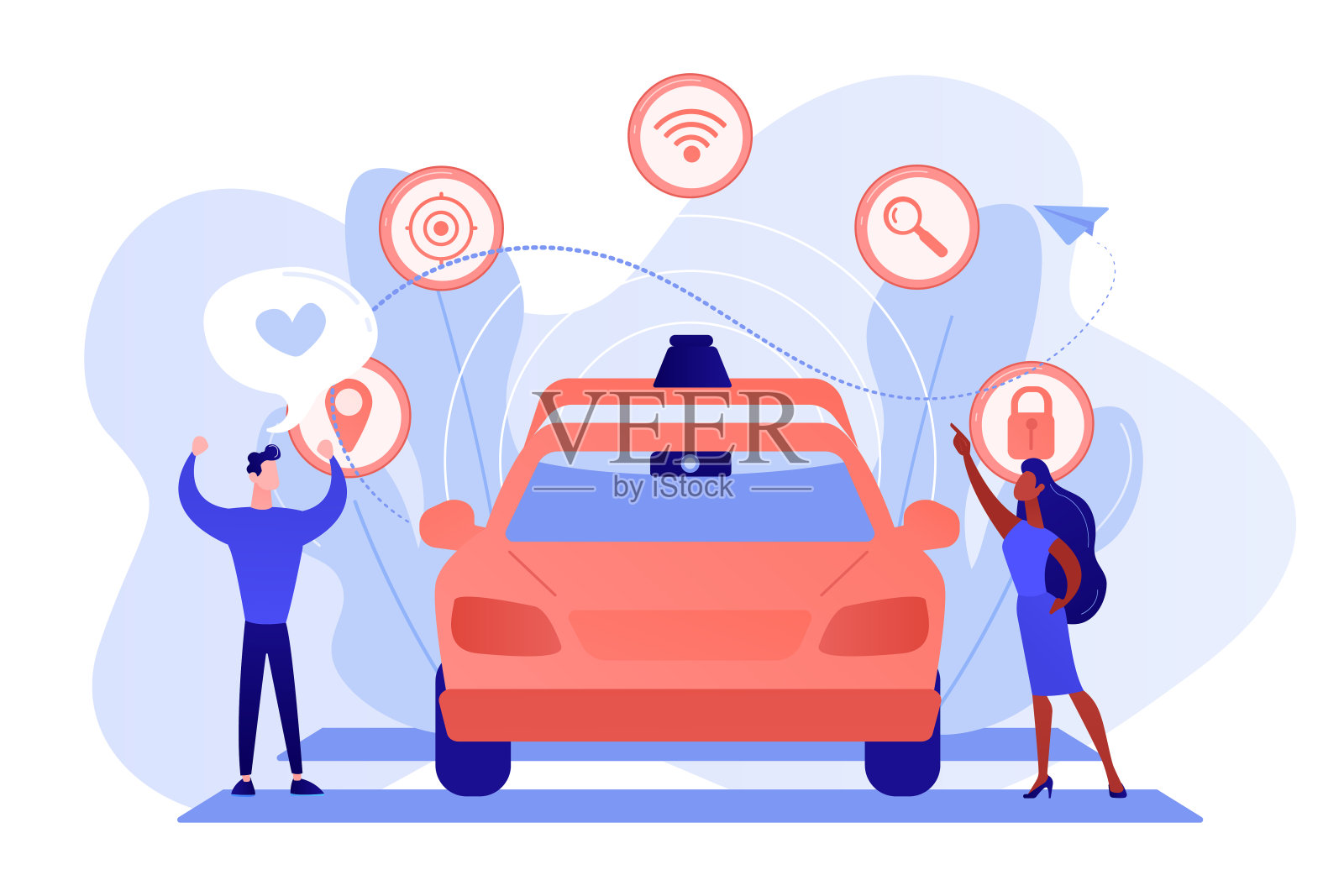 自动驾驶概念矢量图。插画图片素材