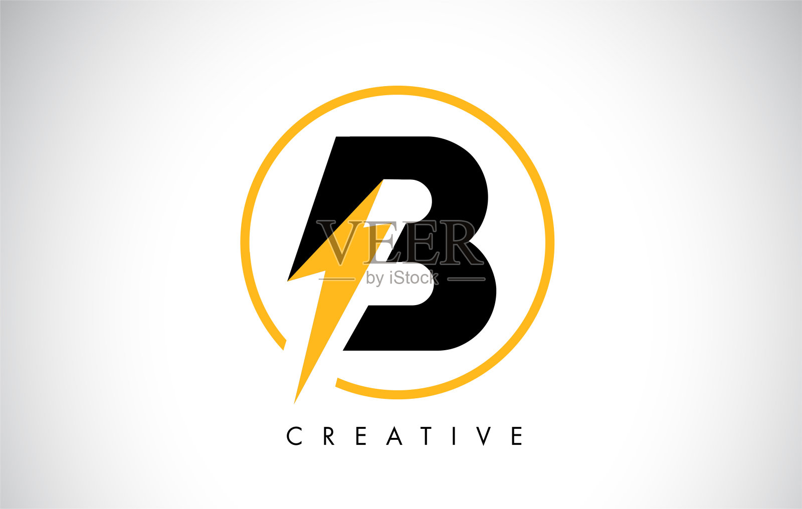 B字母标志设计与闪电雷电。电螺栓字母标志插画图片素材