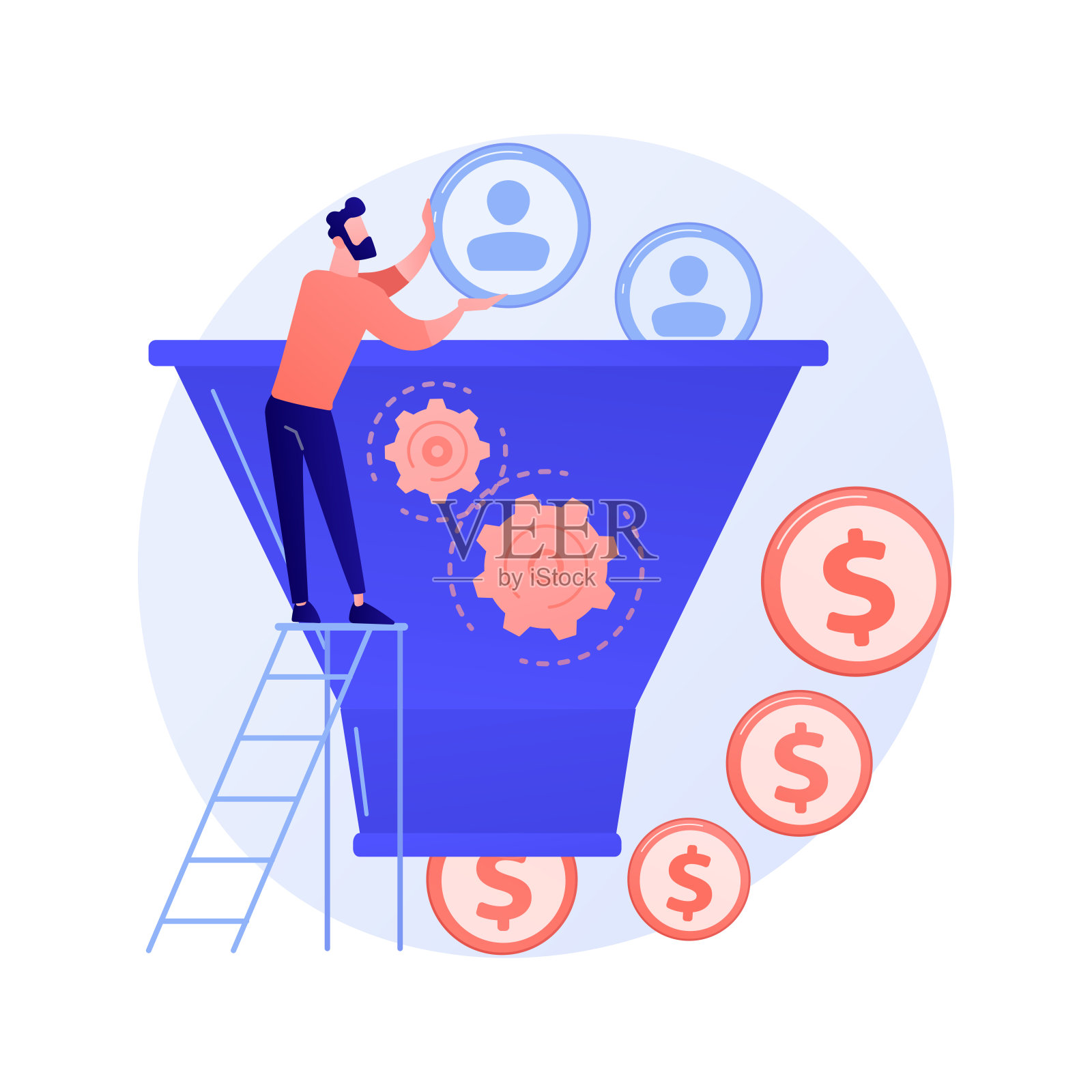 销售漏斗矢量概念隐喻插画图片素材