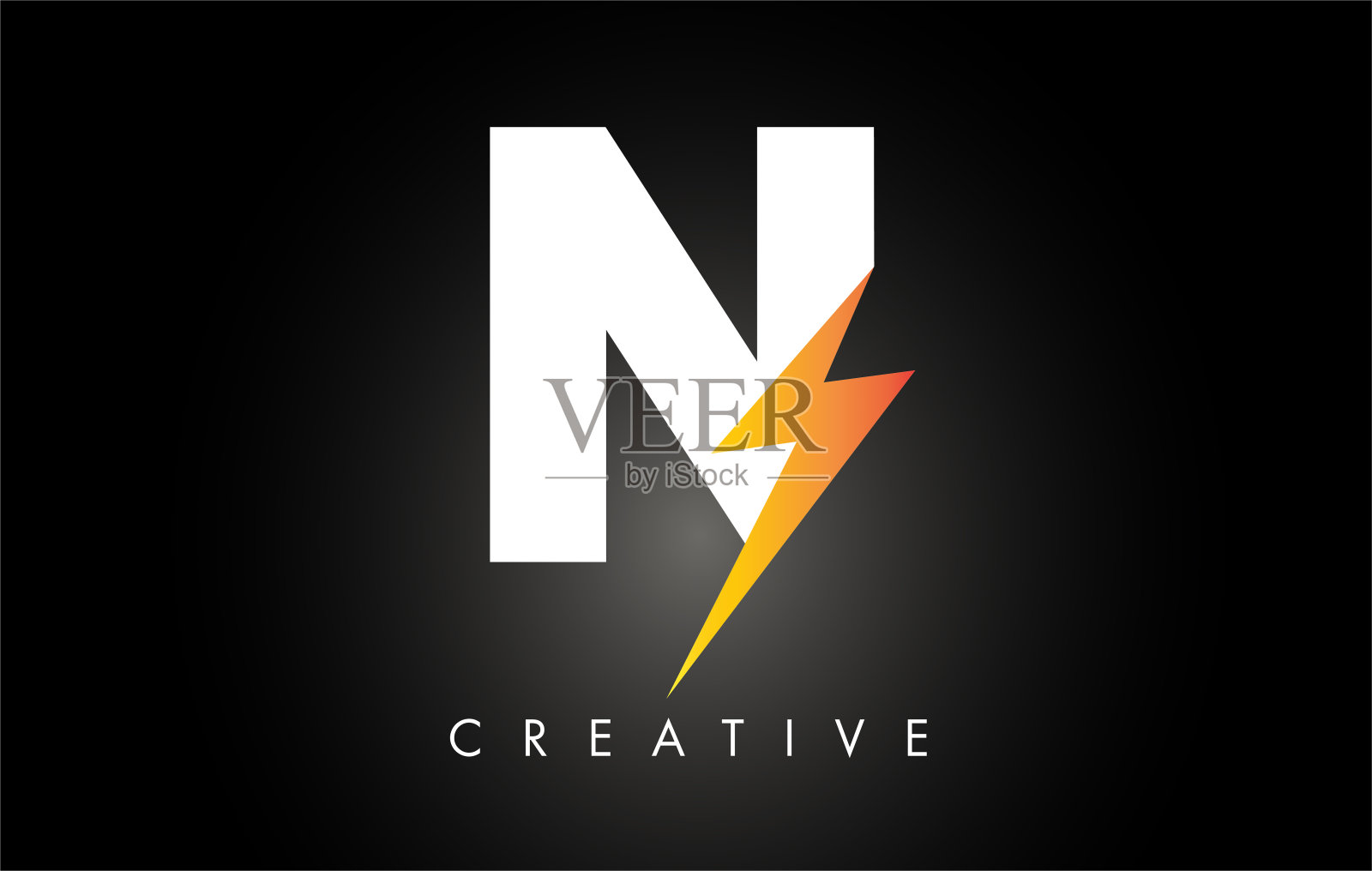 N字母标志设计与闪电雷电。电螺栓字母标志插画图片素材