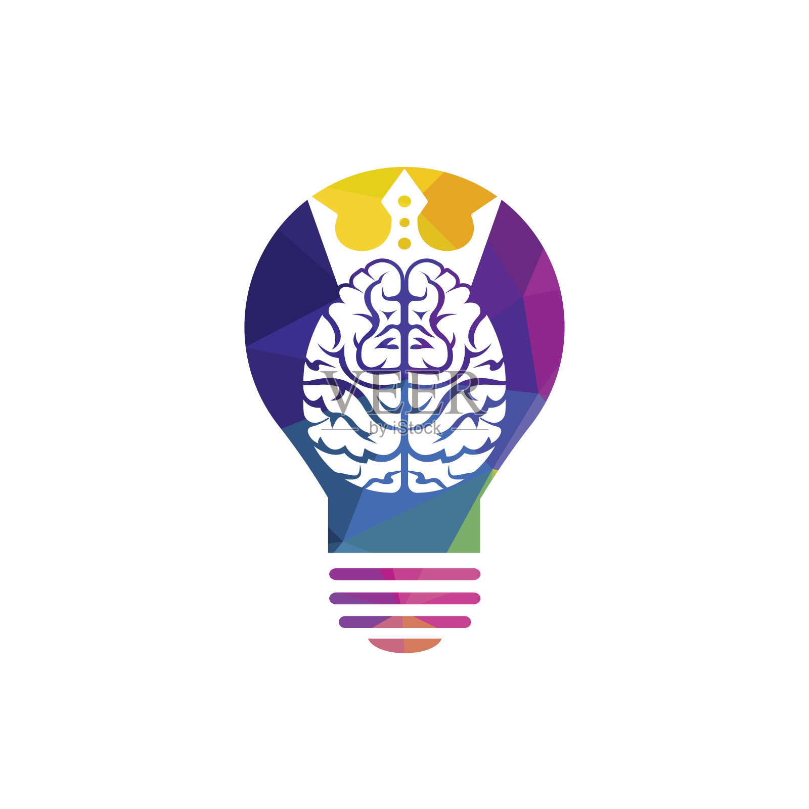 智能王矢量标志设计。人脑与皇冠图标设计。插画图片素材