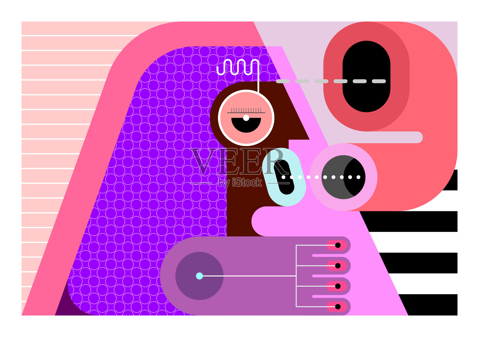 四幅人们打电话的肖像插画图片素材