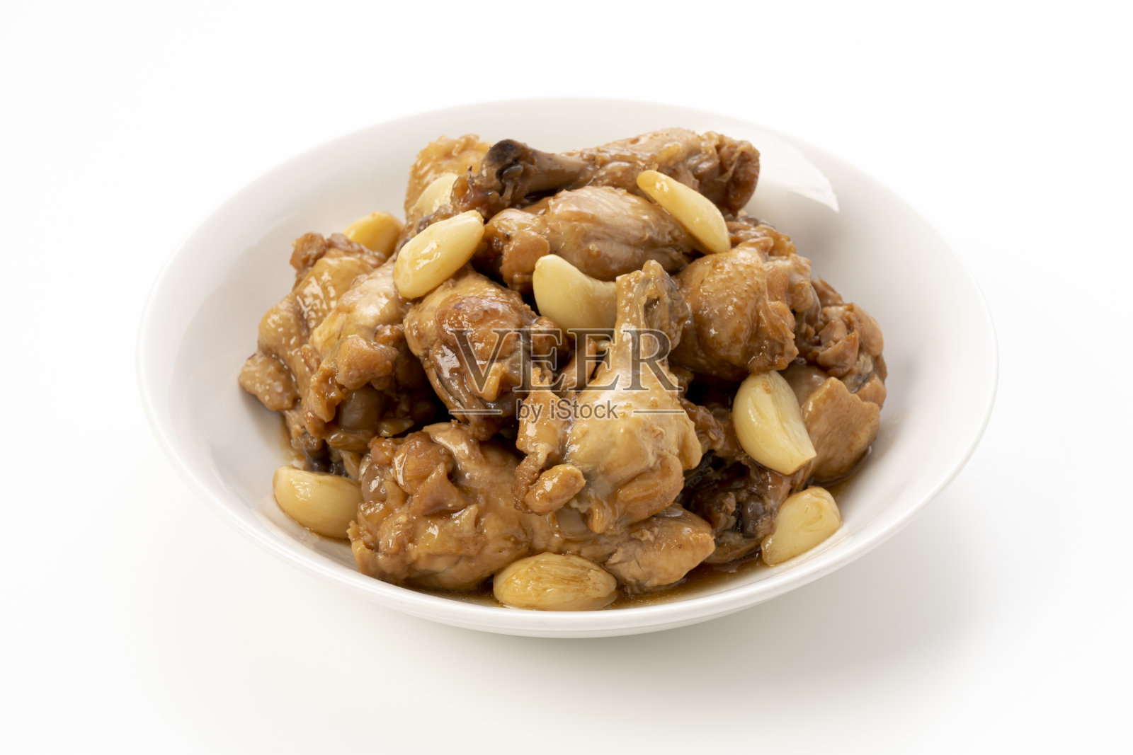 耐力食品，红烧鸡翅和大蒜照片摄影图片