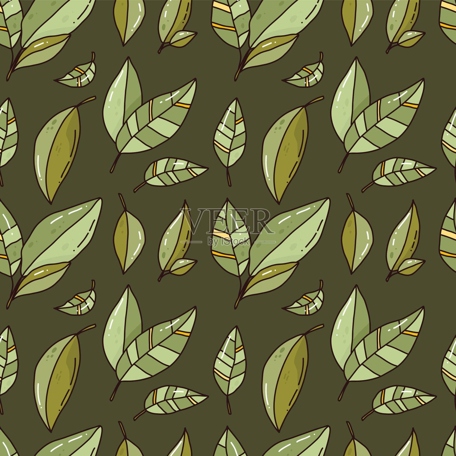 绿色树叶的无缝图案插画图片素材