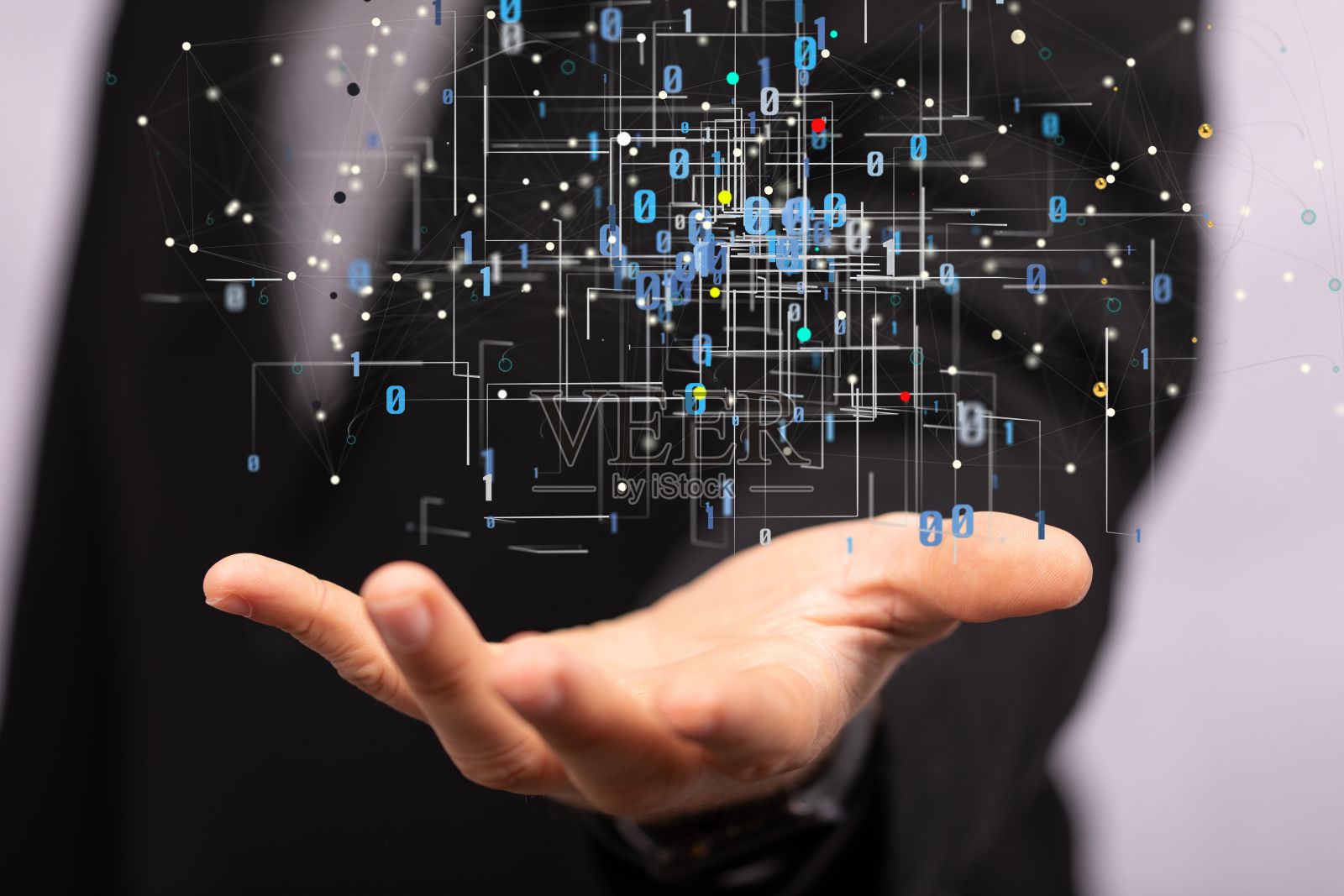 3d渲染设计的连接数字在一个手照片摄影图片