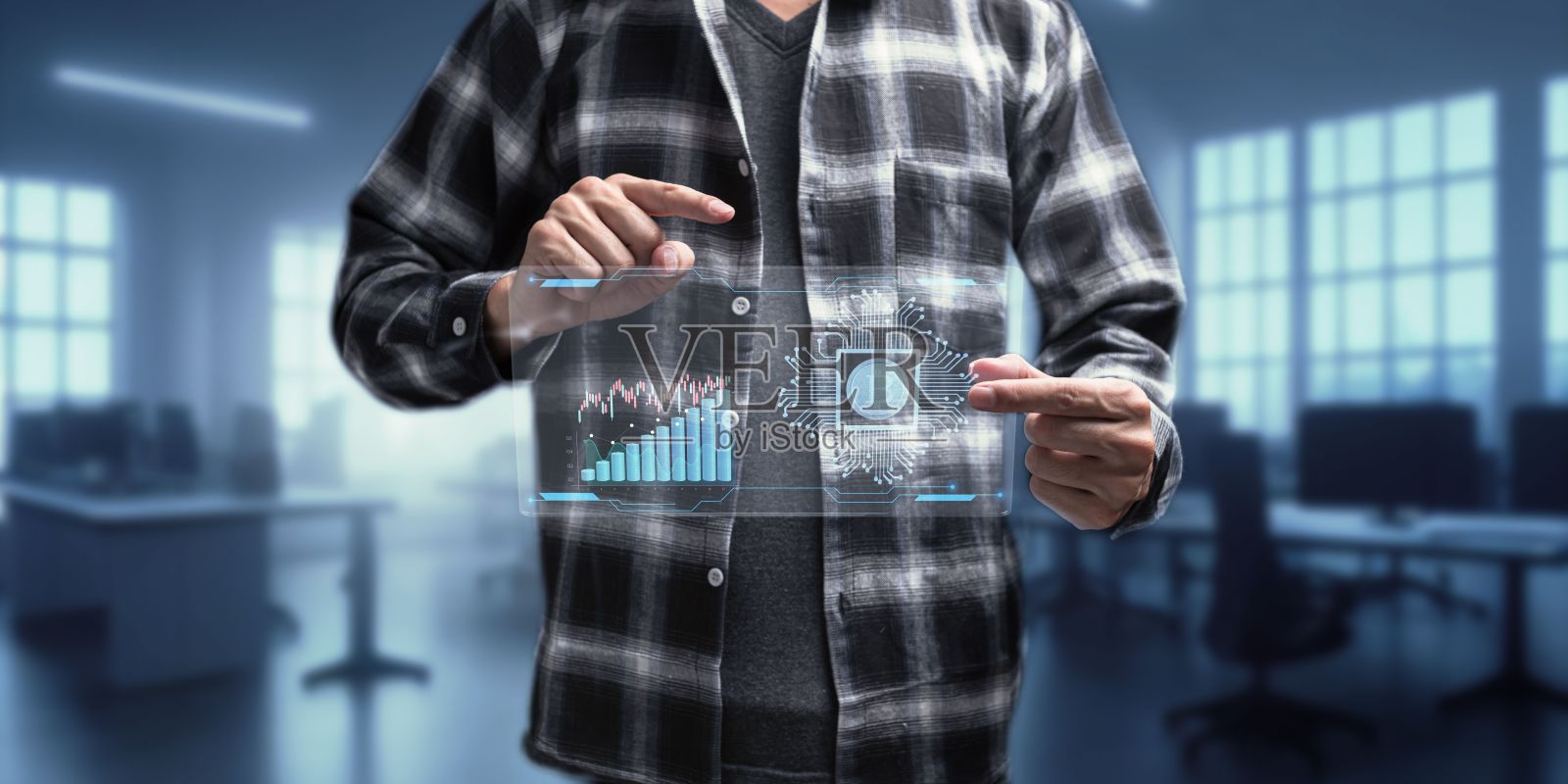 年轻人用浮动数字投资和交易加密货币硬币照片摄影图片