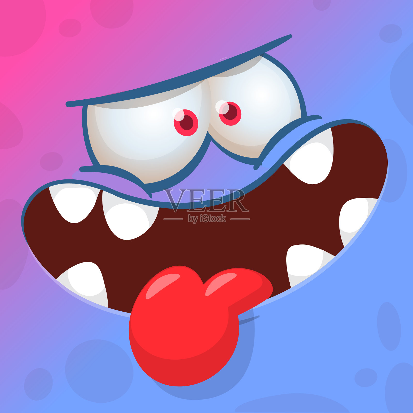 滑稽的卡通怪物人物面部表情露出长舌。可爱和快乐的外星生物的插图。万圣节的设计。插画图片素材