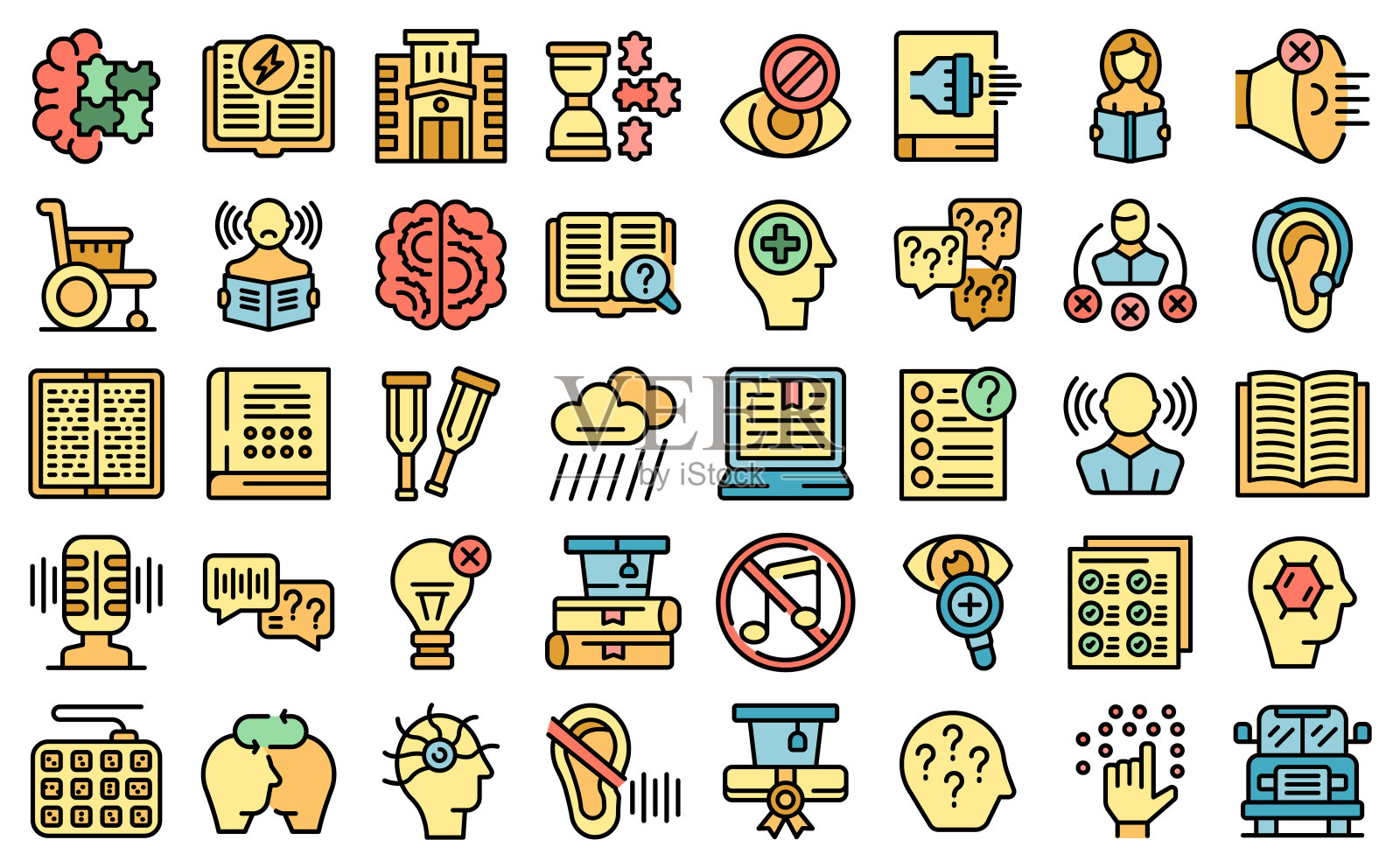 学习障碍图标集，扁平矢量风格图标素材