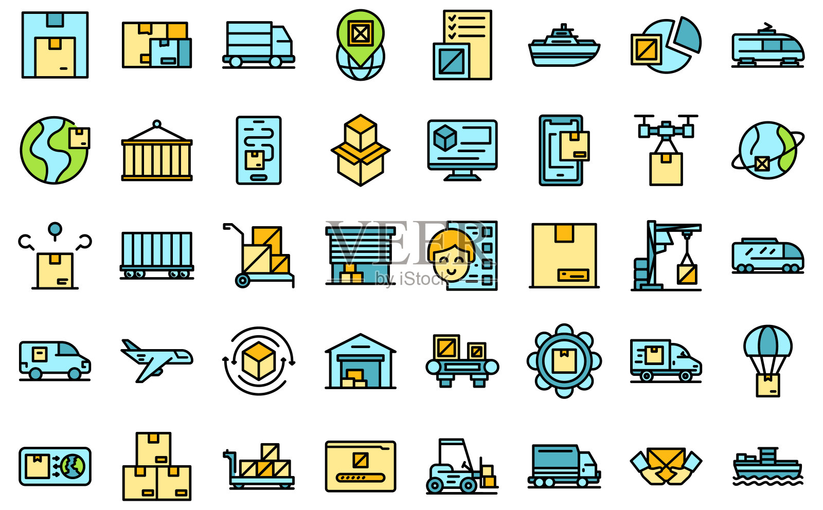 货运交通图标设置矢量平图标素材
