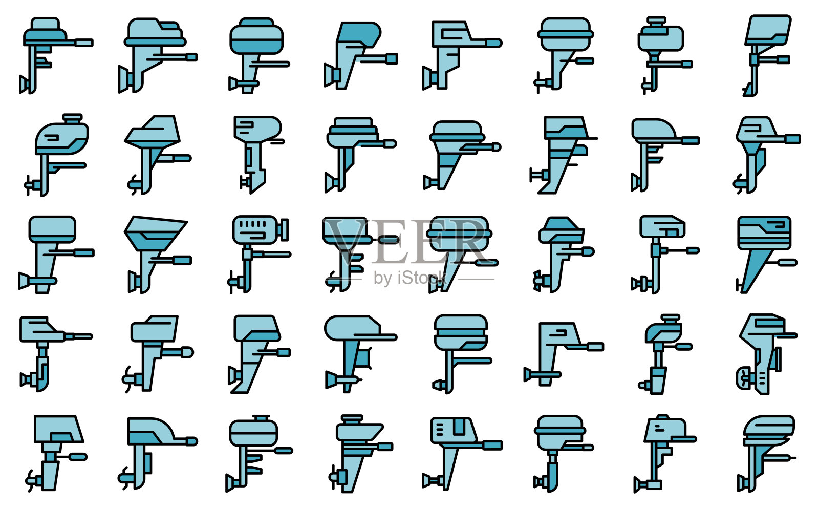 舷外电机图标设置矢量平插画图片素材