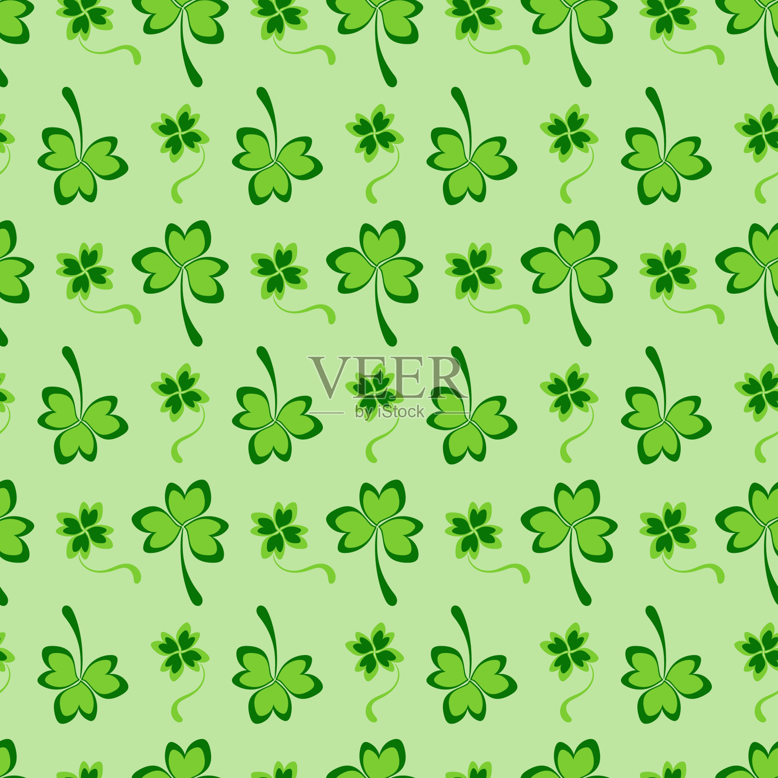 三叶草无缝三叶草图案。圣帕特里克节的自然绿色背景。传统的三叶草和三叶草印花。插画图片素材