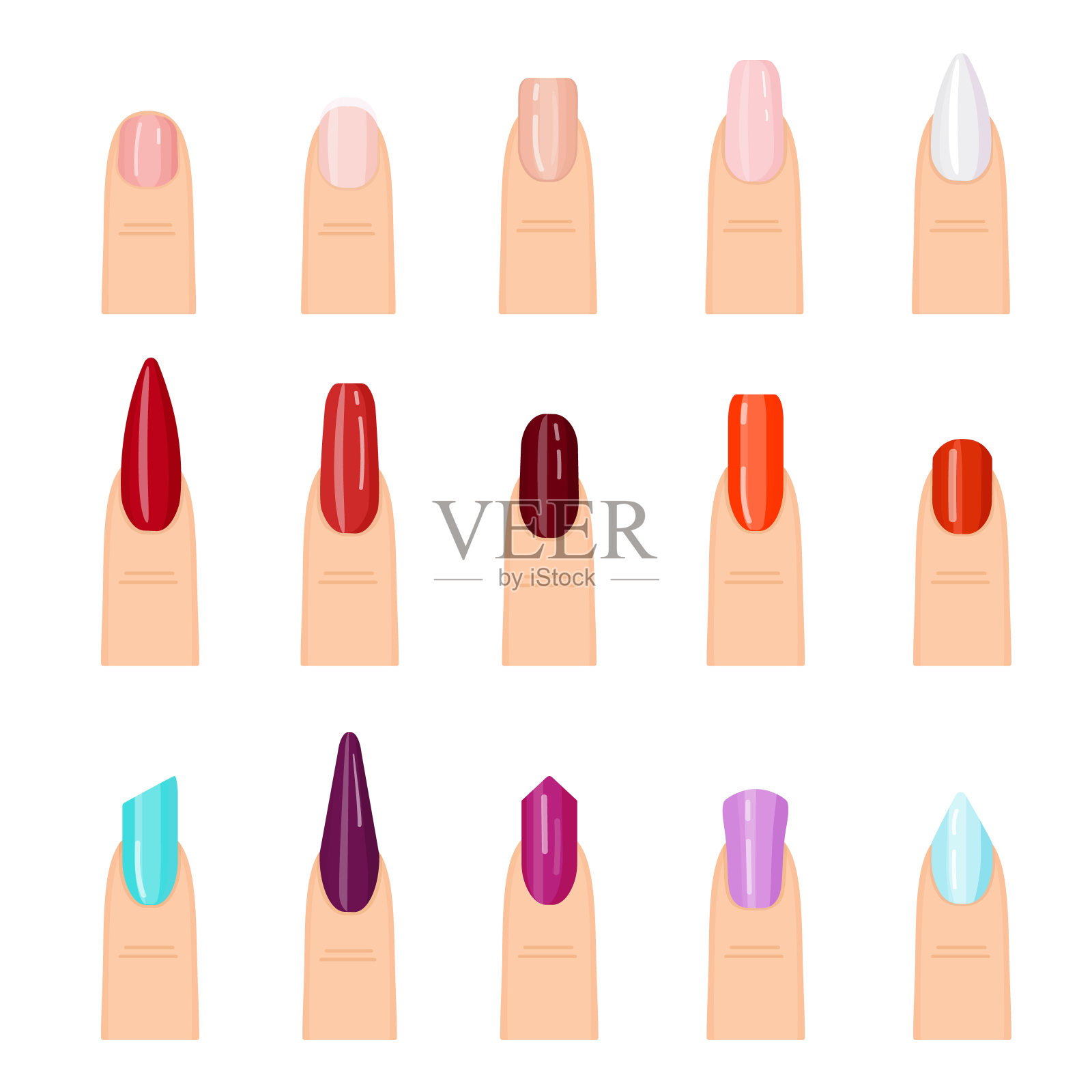 指甲图标设置卡通矢量。美甲沙龙插画图片素材