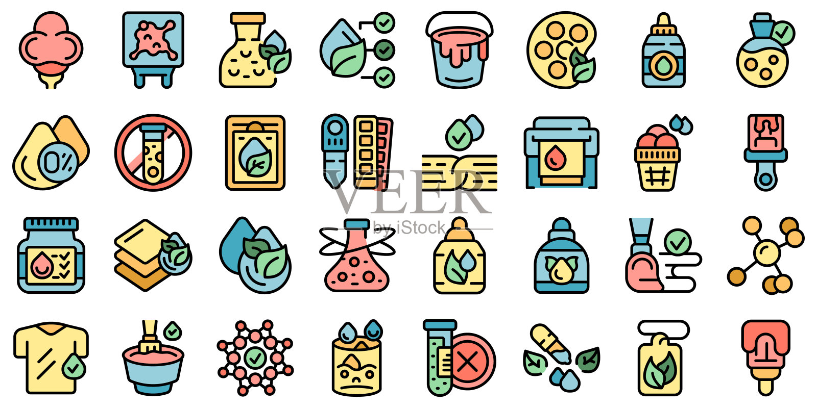天然染料图标设置矢量平插画图片素材