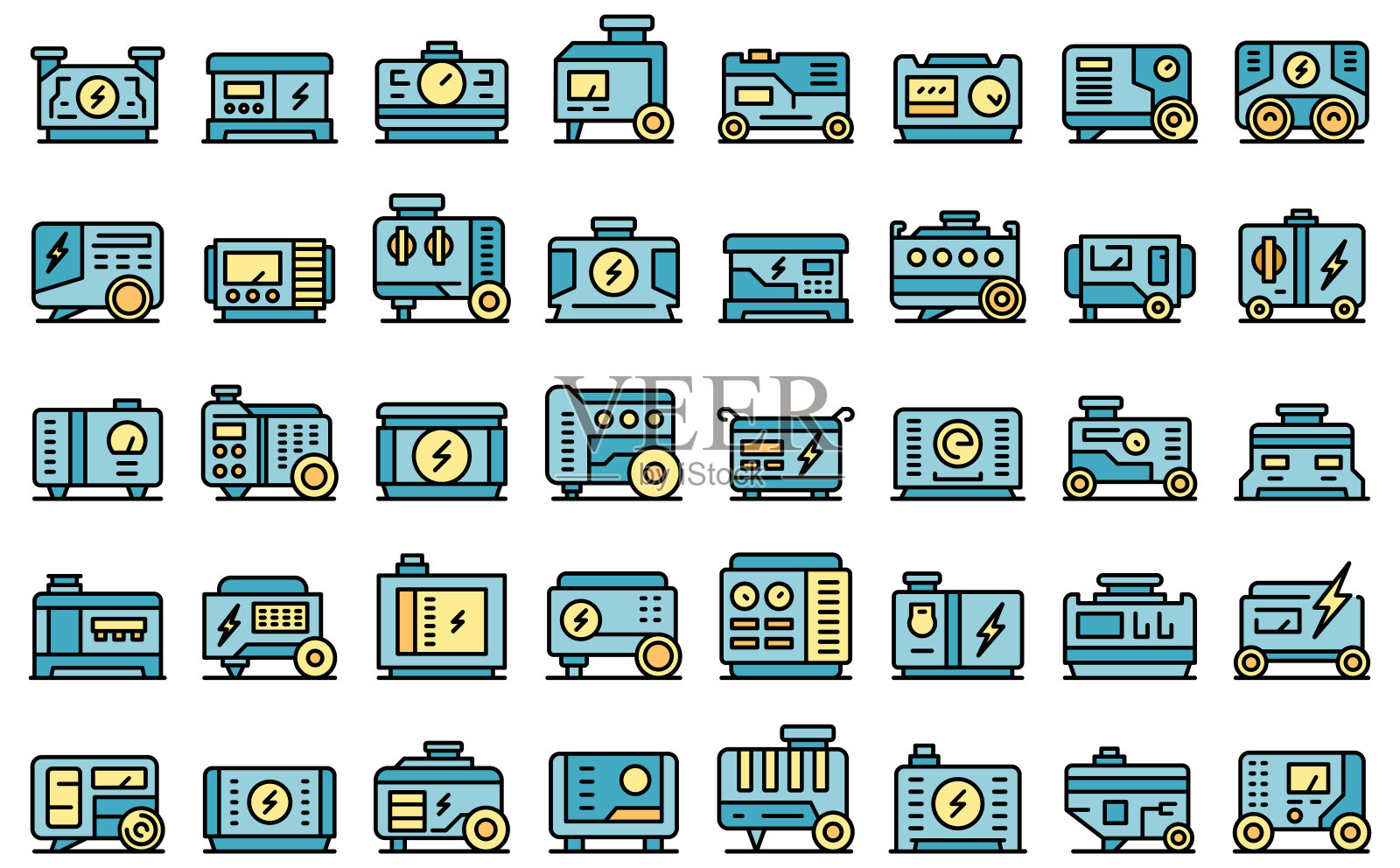 发电机图标设置矢量平坦图标素材