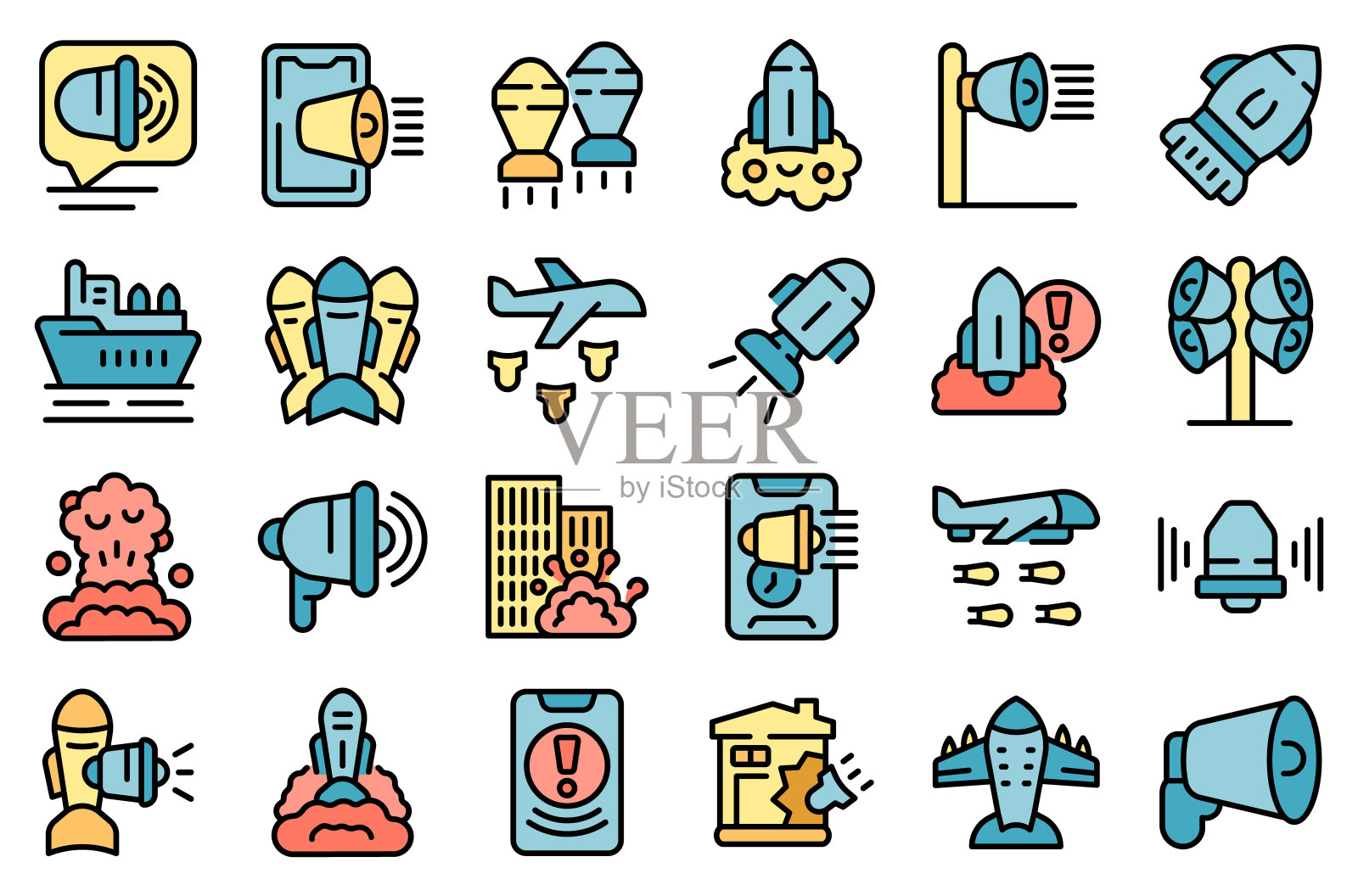 空袭图标设置矢量平坦图标素材