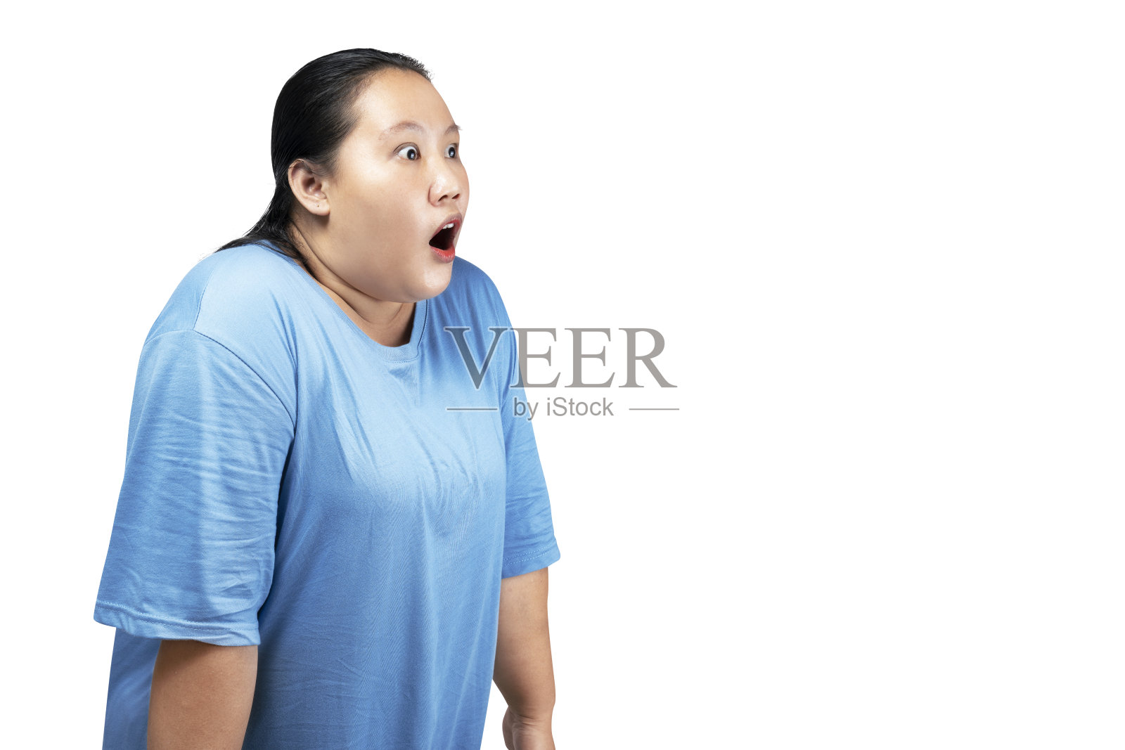 亚洲肥胖超重的女人与震惊的表情照片摄影图片