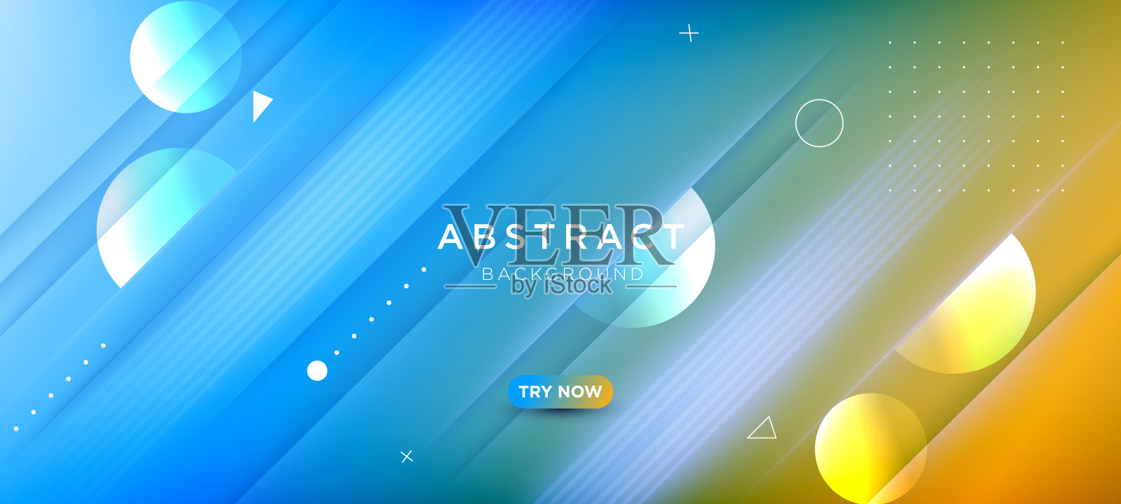摘要蓝色和绿色梯度流体背景与几何圆形和圆形形状。现代未来主义背景。插画图片素材