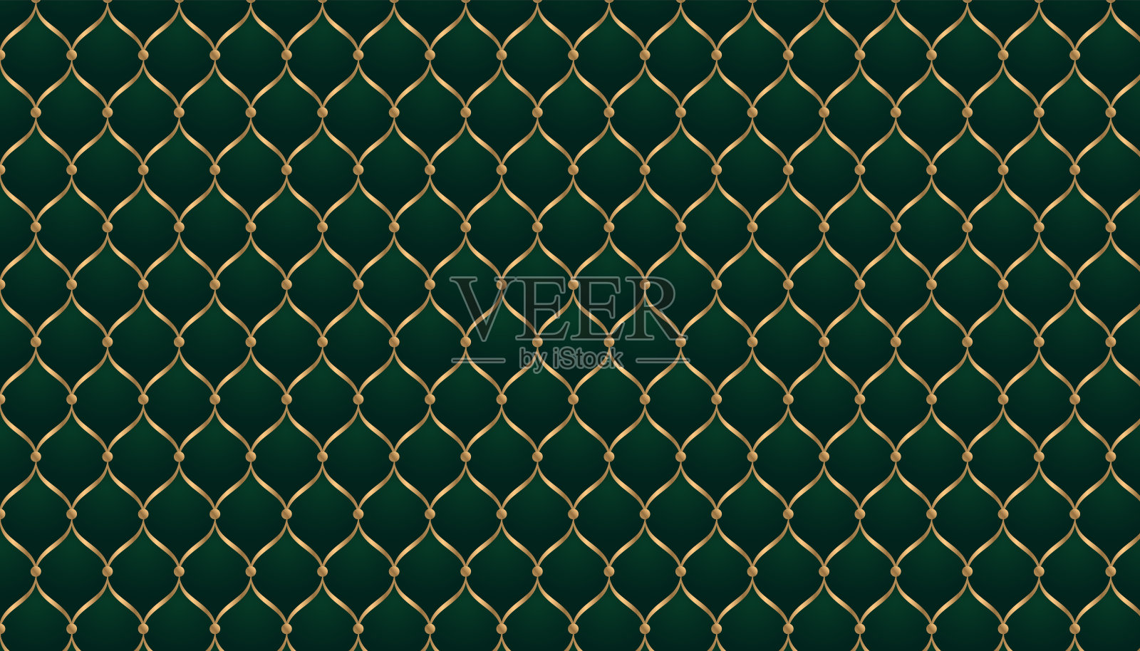抽象优雅的丝网金色条纹与绿色渐变背景。概念孔雀羽毛和垫子。矢量插图。插画图片素材