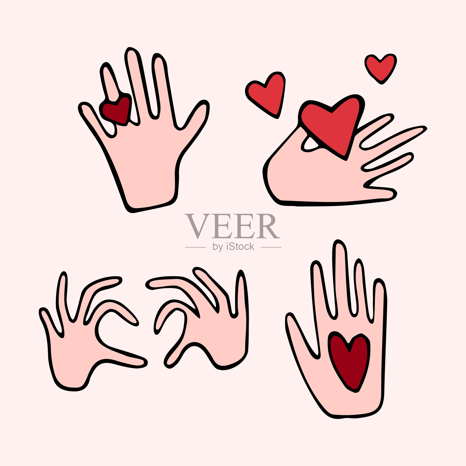 手与爱的心涂鸦矢量插图集情人节插画图片素材