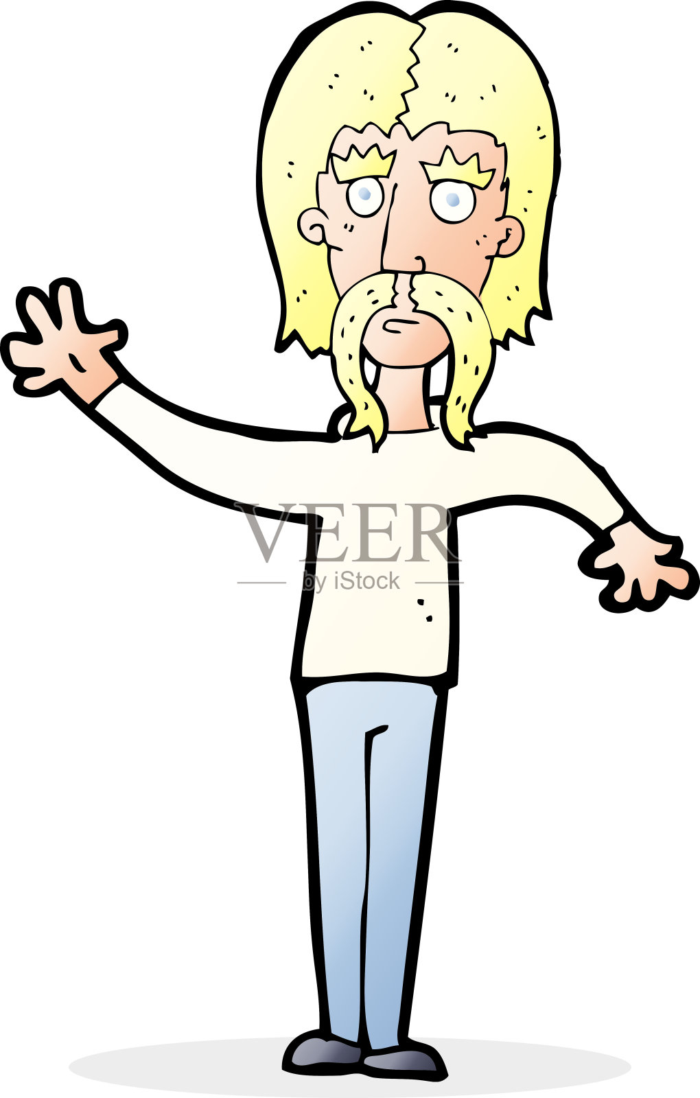 有胡子的卡通挥手男人插画图片素材