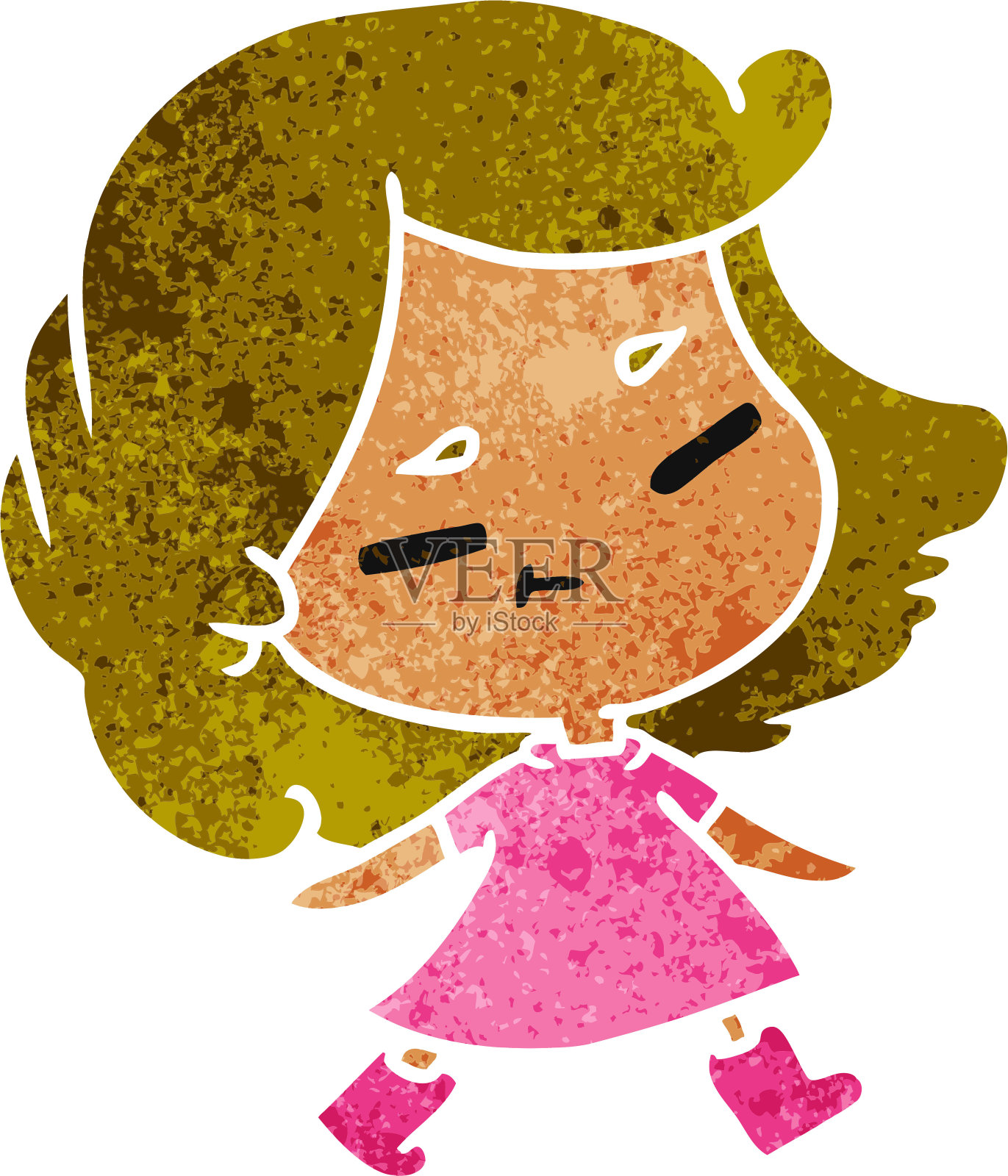 一个可爱的卡哇伊女孩的复古卡通插图插画图片素材