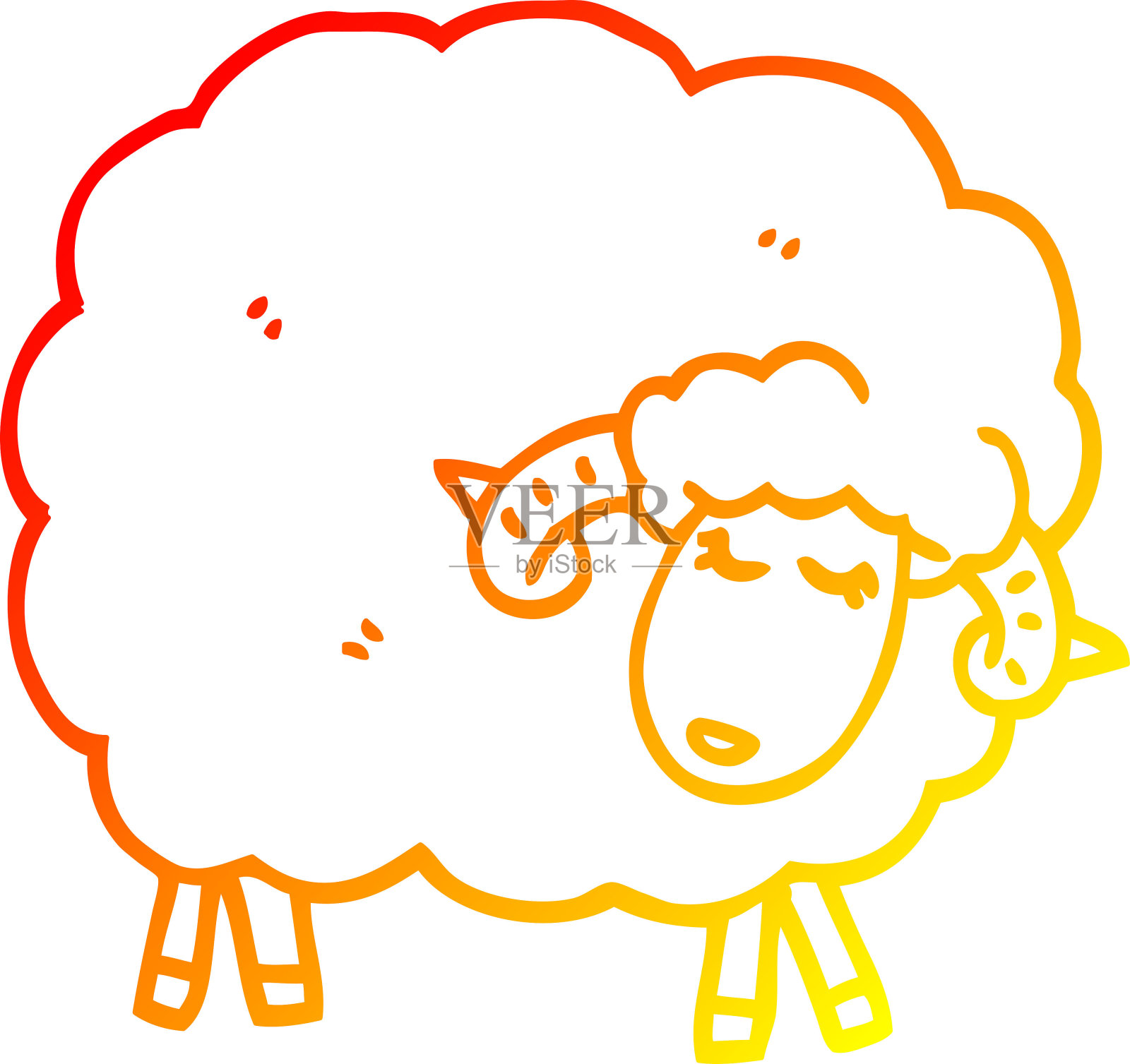 温暖梯度线画的卡通羊与角插画图片素材
