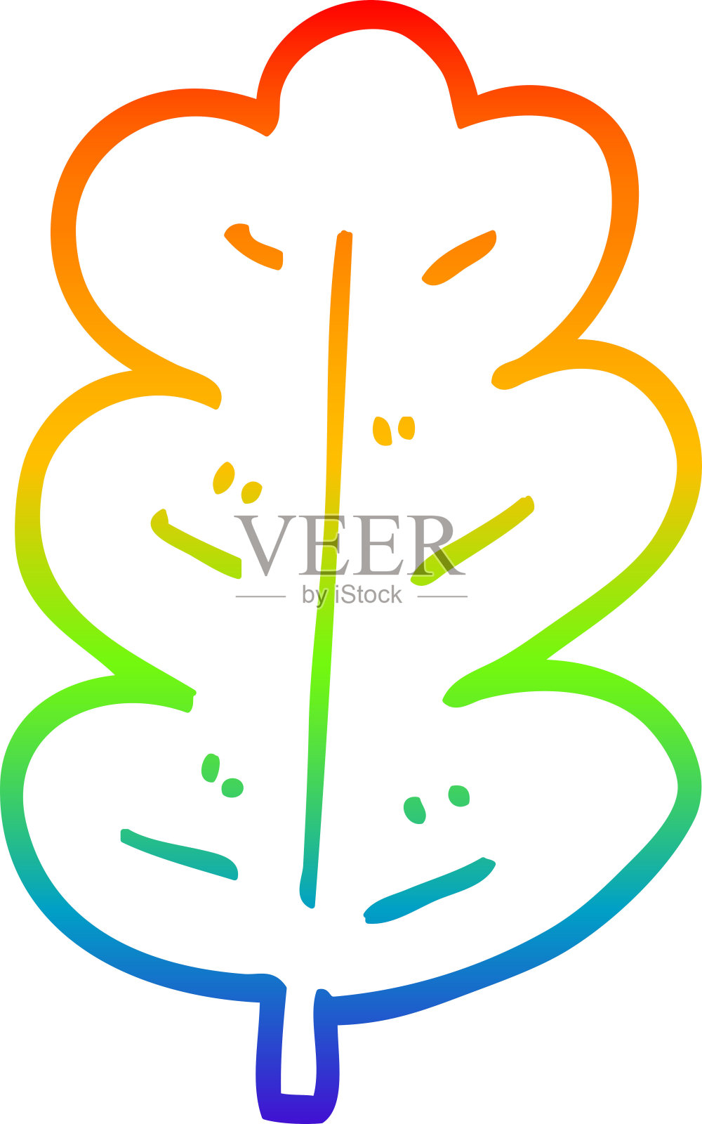 彩虹梯度线绘制的卡通橡树叶插画图片素材