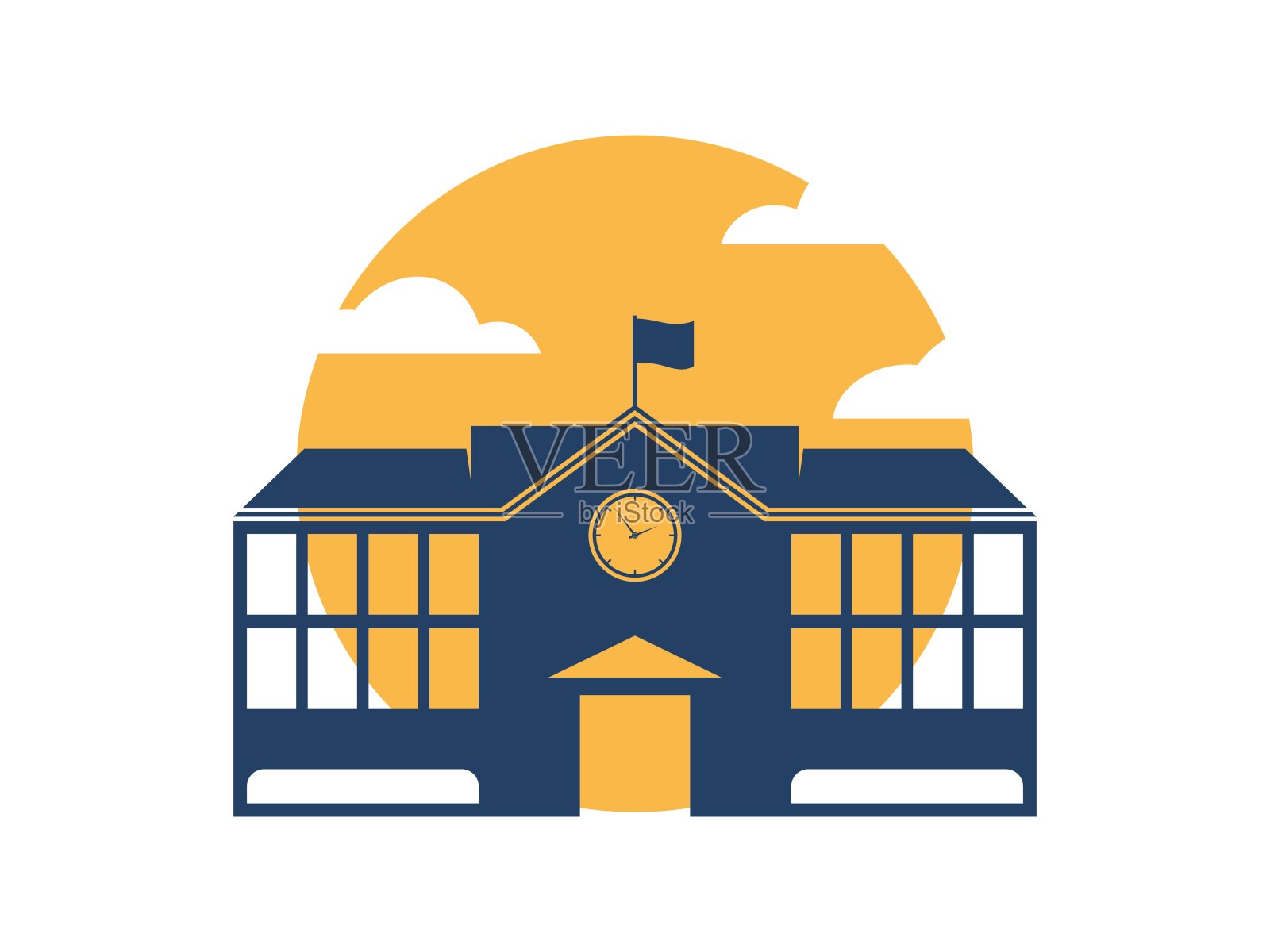 后面有太阳的教学楼插画图片素材